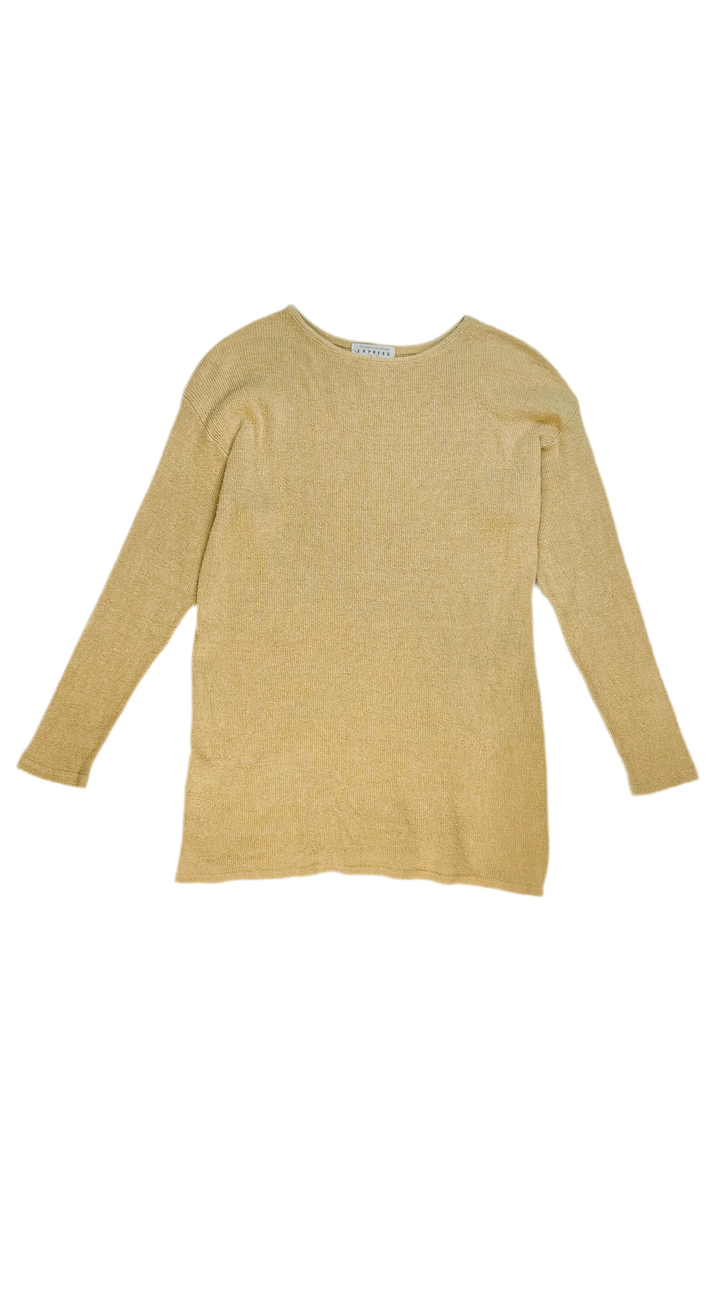 Vintage 90s EXPRESS mustard yellow silk long sleeve knit top tunic - Size XS - M