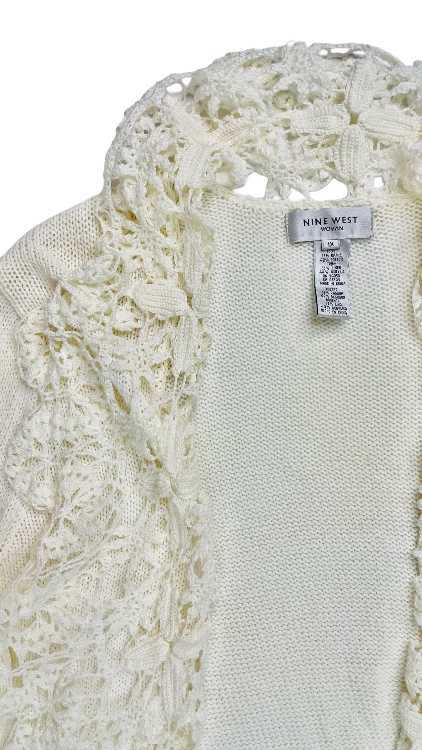 Vintage 90s cream lace knit long sleeve cardigan sweater - Size XL