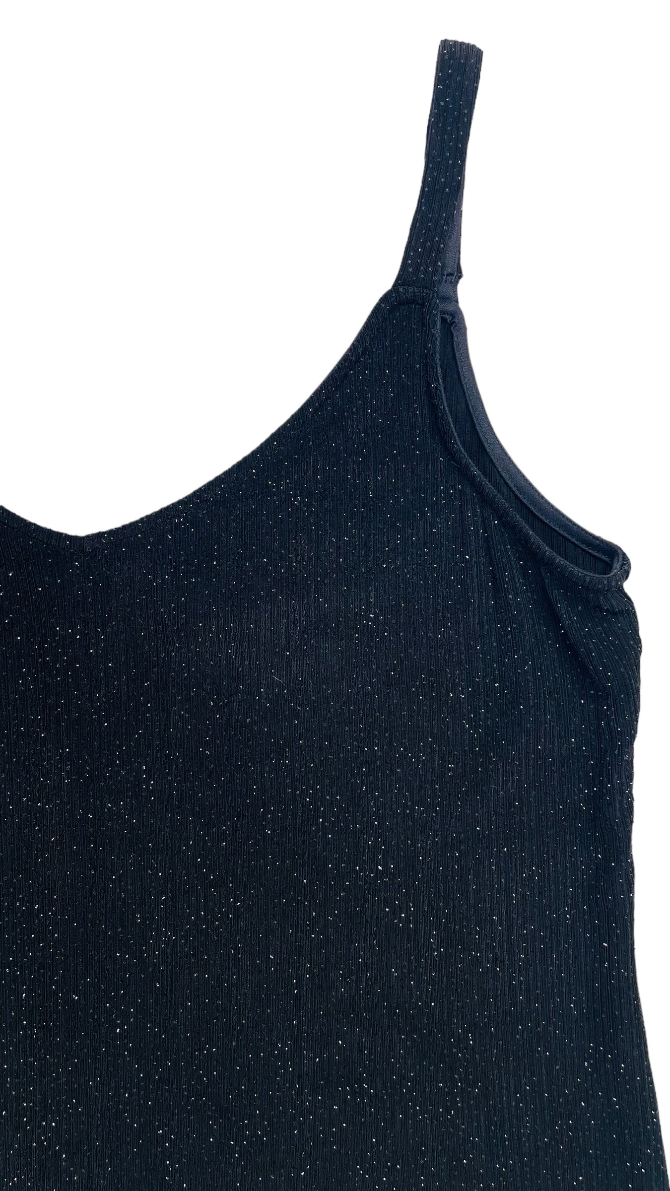 Vintage 90s black glitter slinky tank top - Size 14P