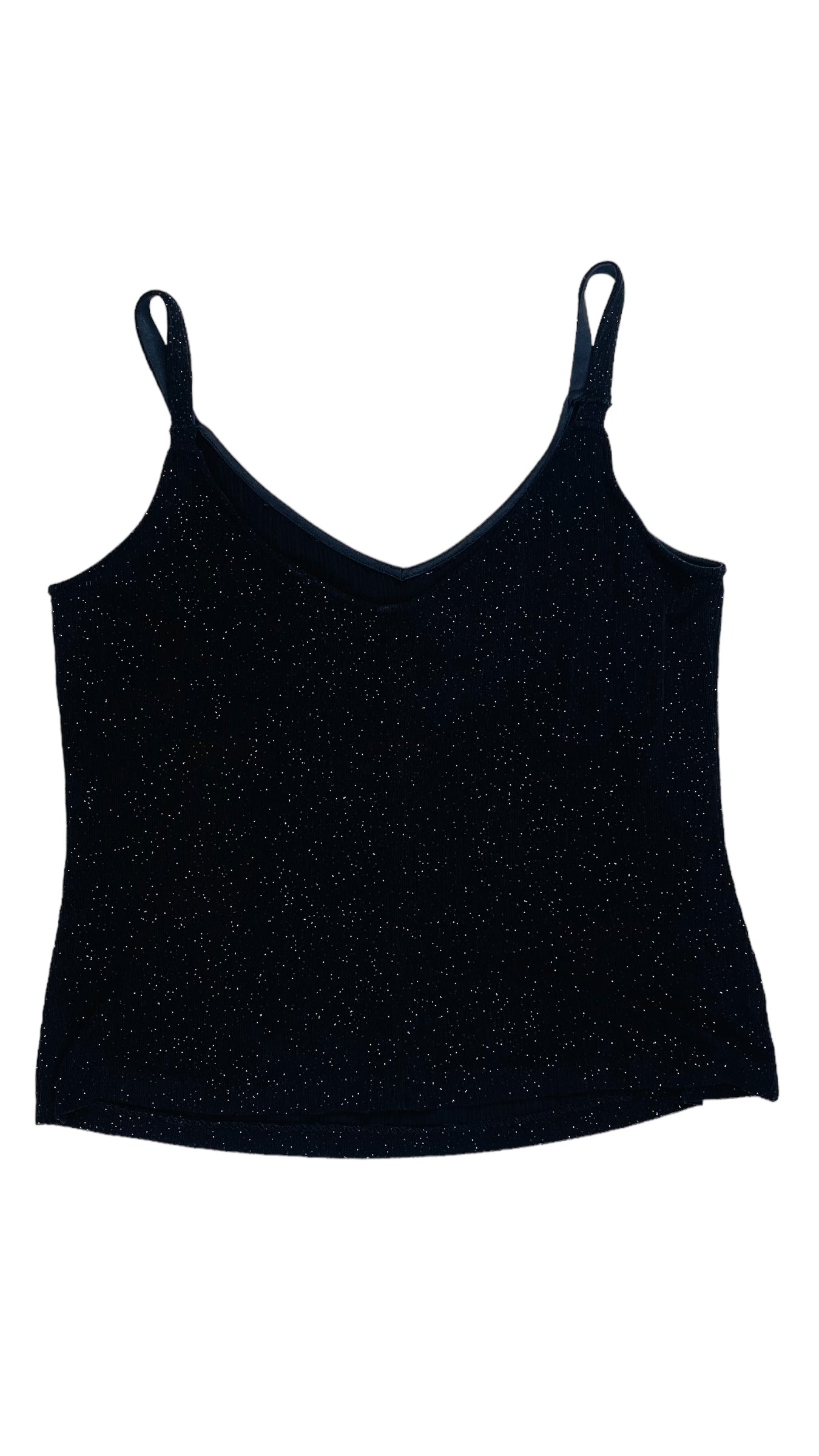 Vintage 90s black glitter slinky tank top - Size 14P