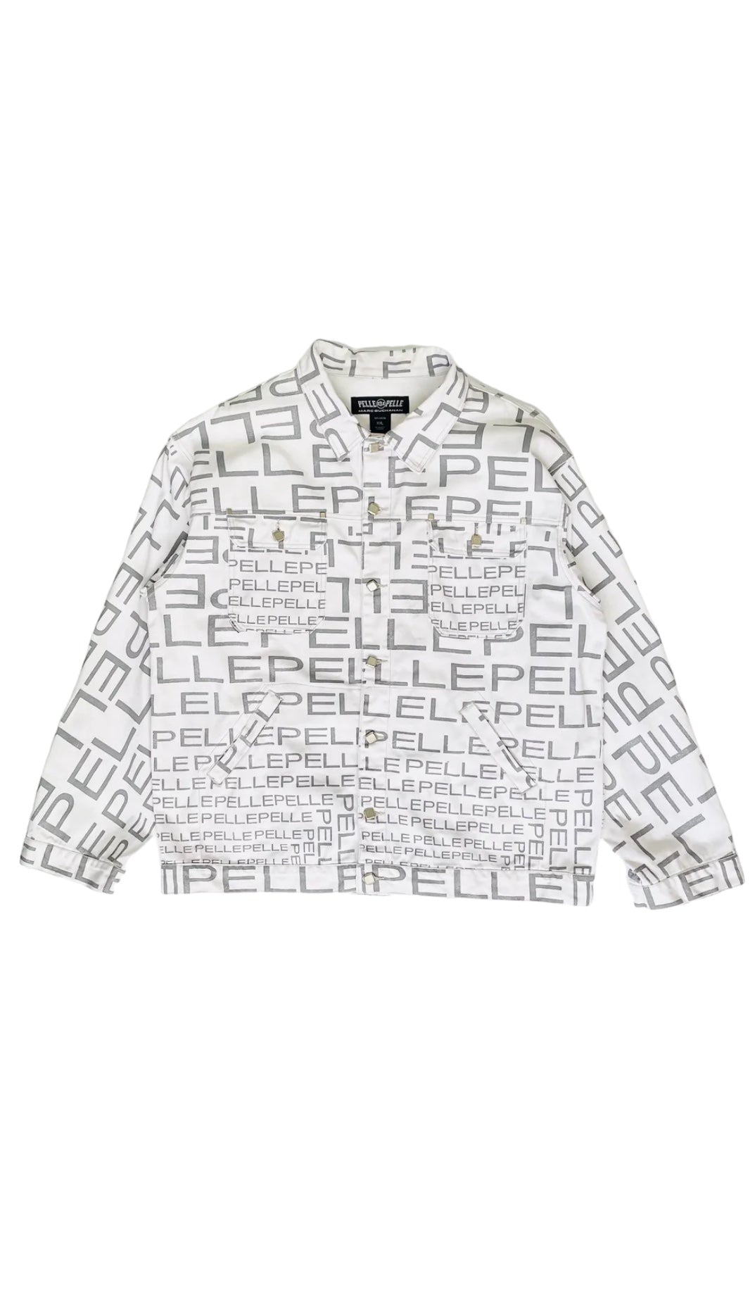 Vintage 90s Grey and white PELLE PELLE logo print denim jacket - Size 2XL