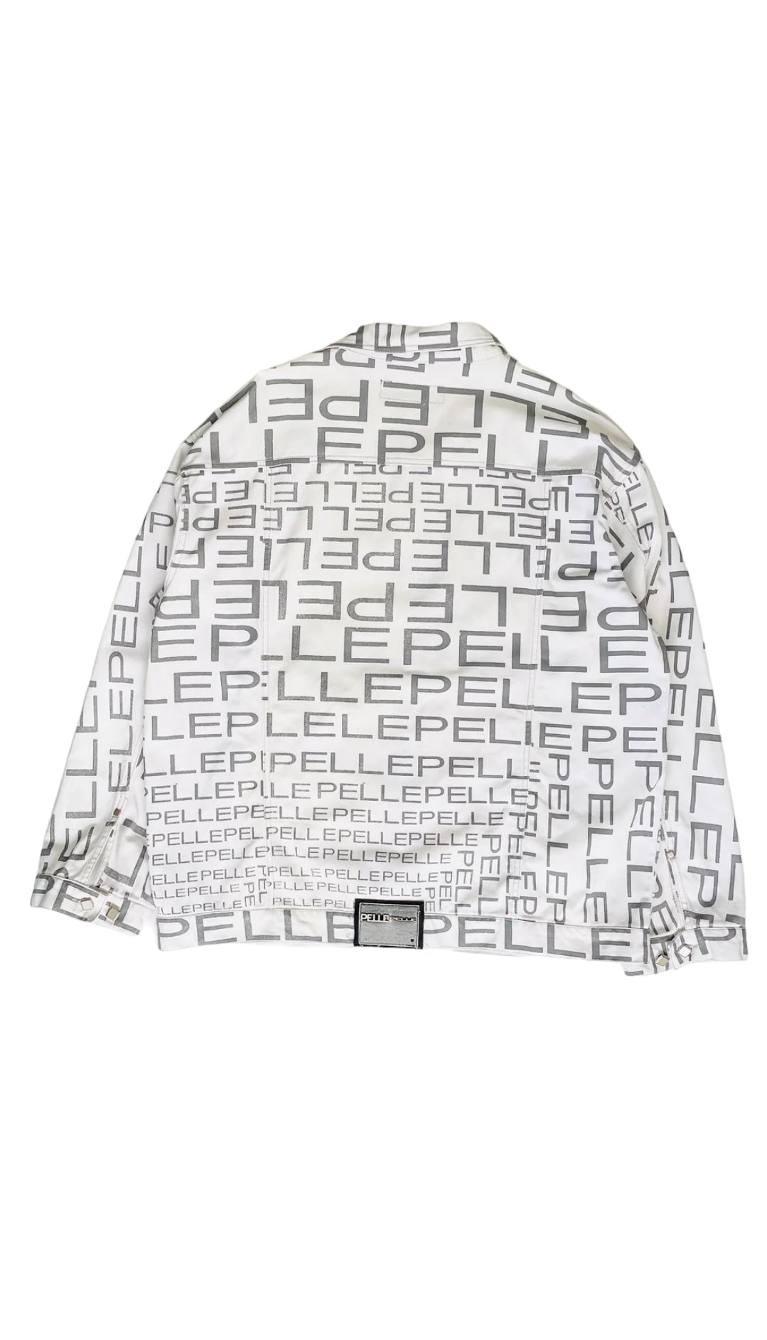 Vintage 90s Grey and white PELLE PELLE logo print denim jacket - Size 2XL