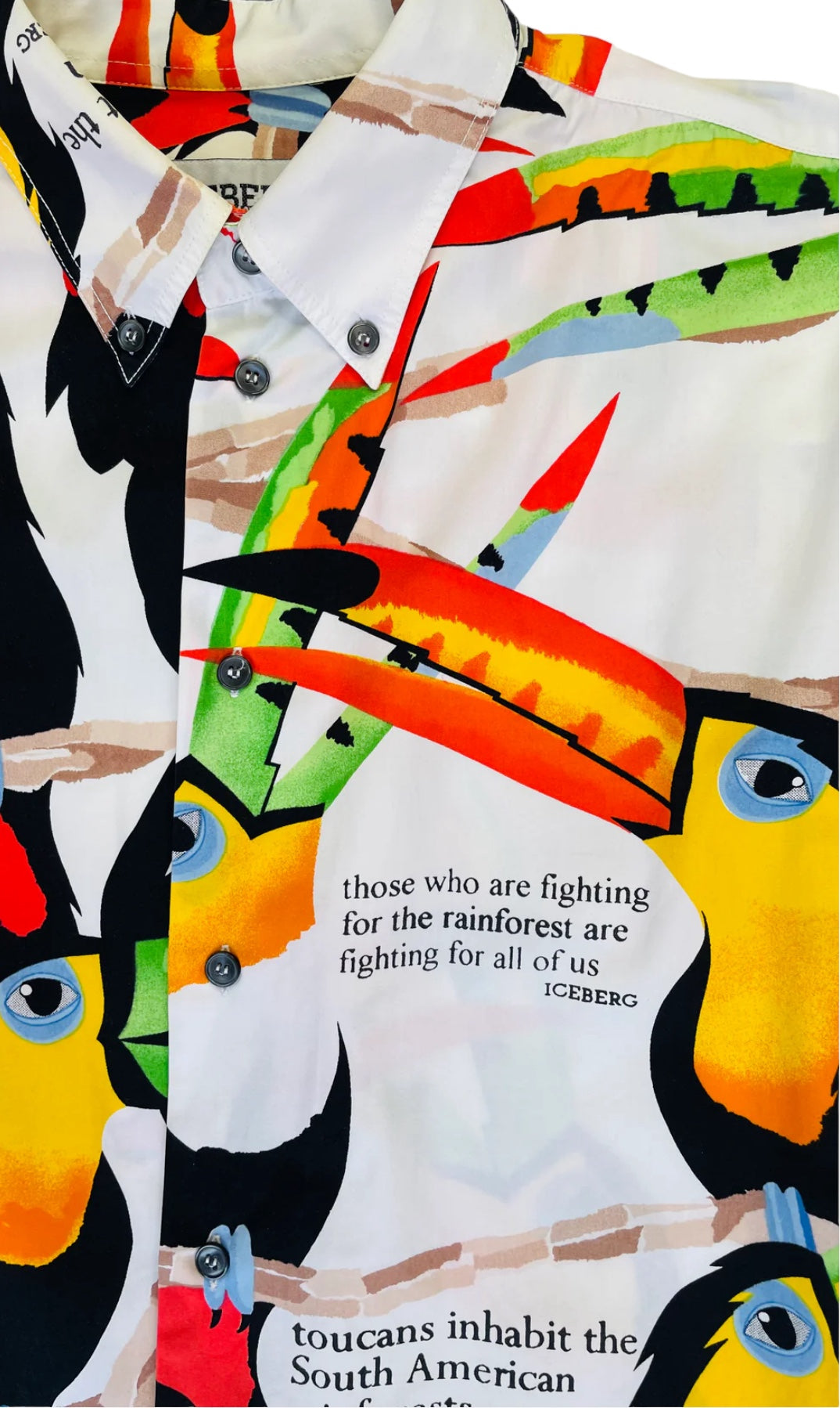 Vintage 90s ICEBERG white toucan print button up t-shirt - Size XL
