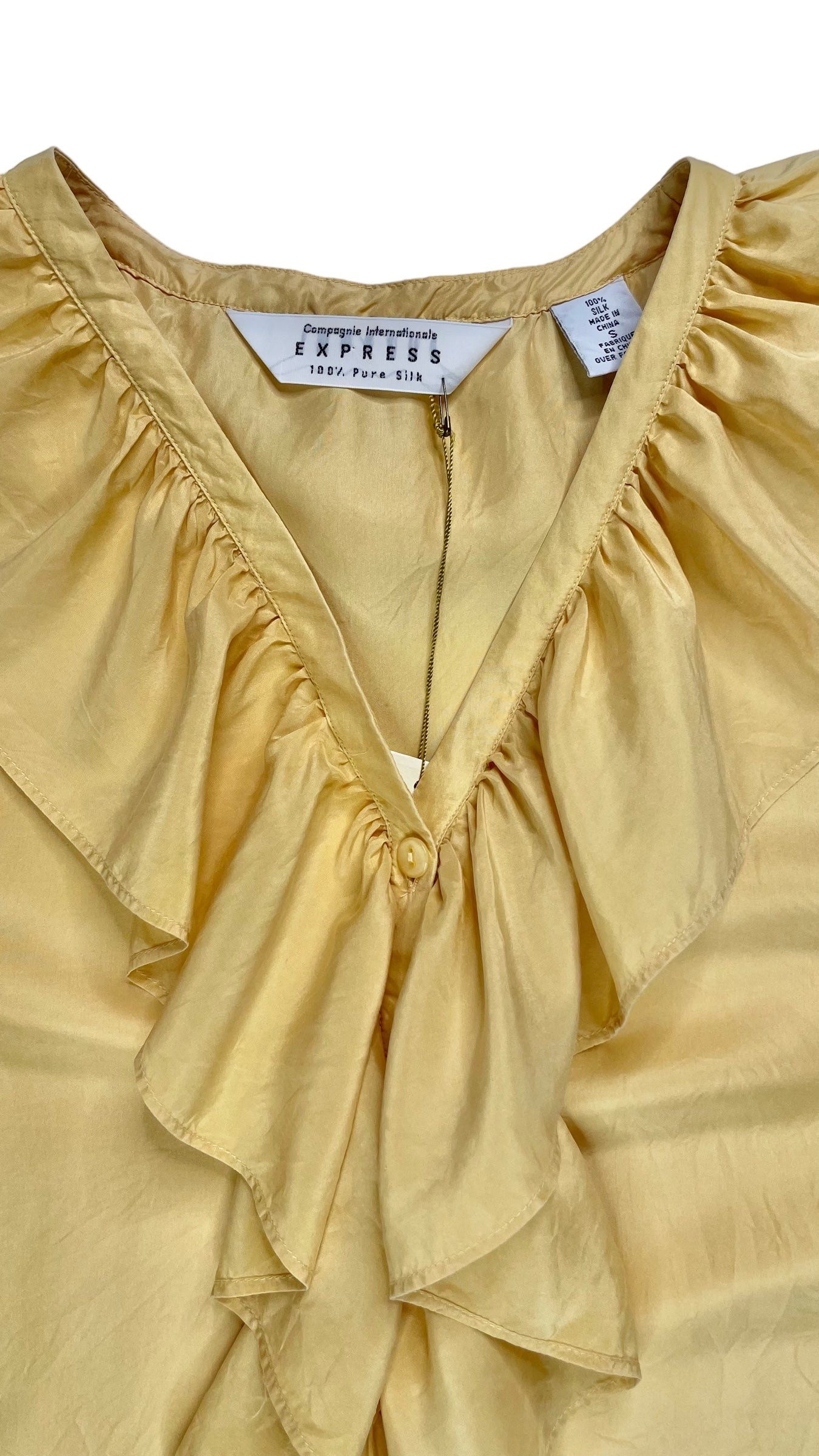 Vintage 90s NWT EXPRESS yellow button up tank top with ruffled collar - Size S