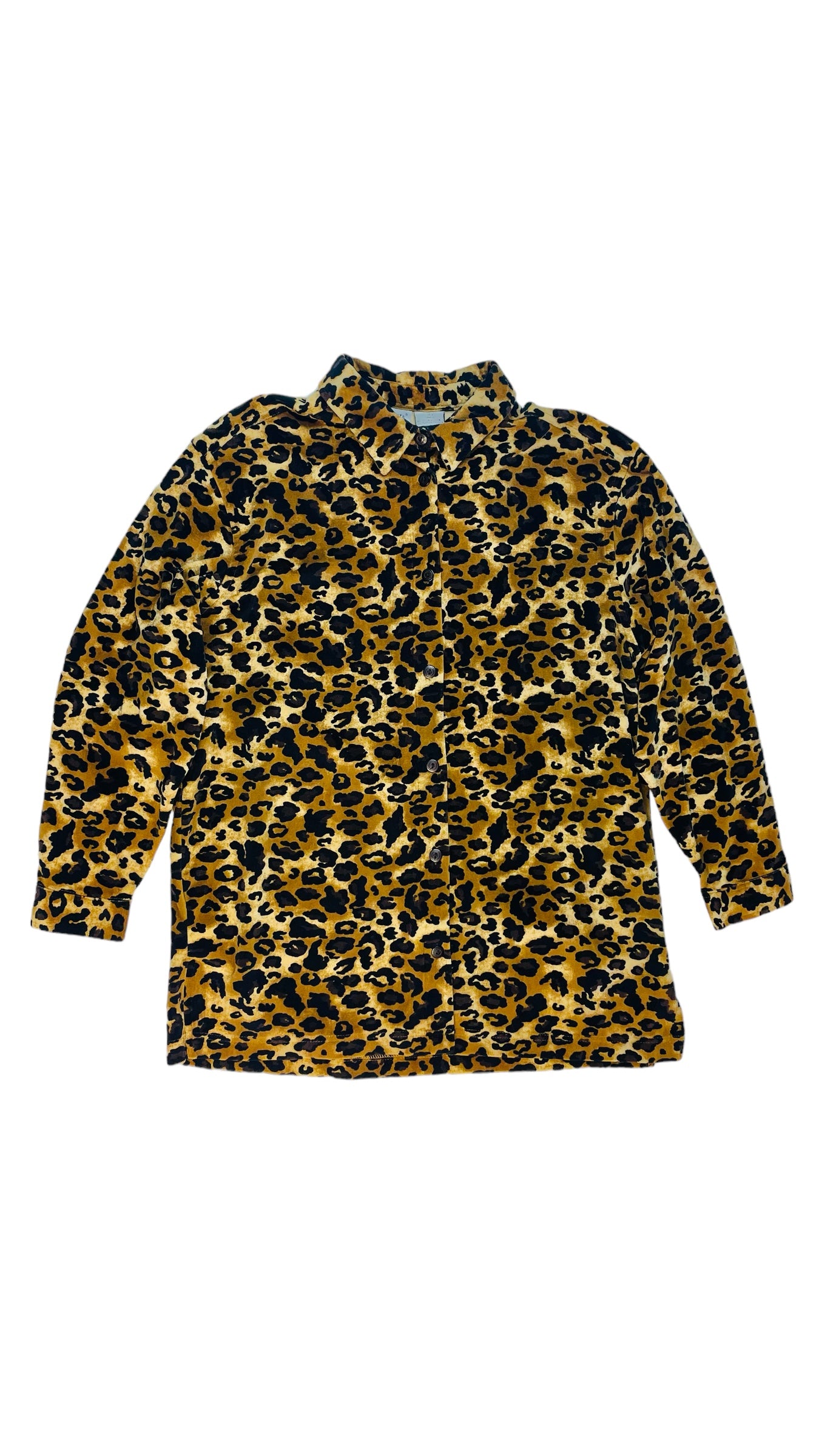Vintage 90s NWT velvet leopard print long sleeve button up top - Size L