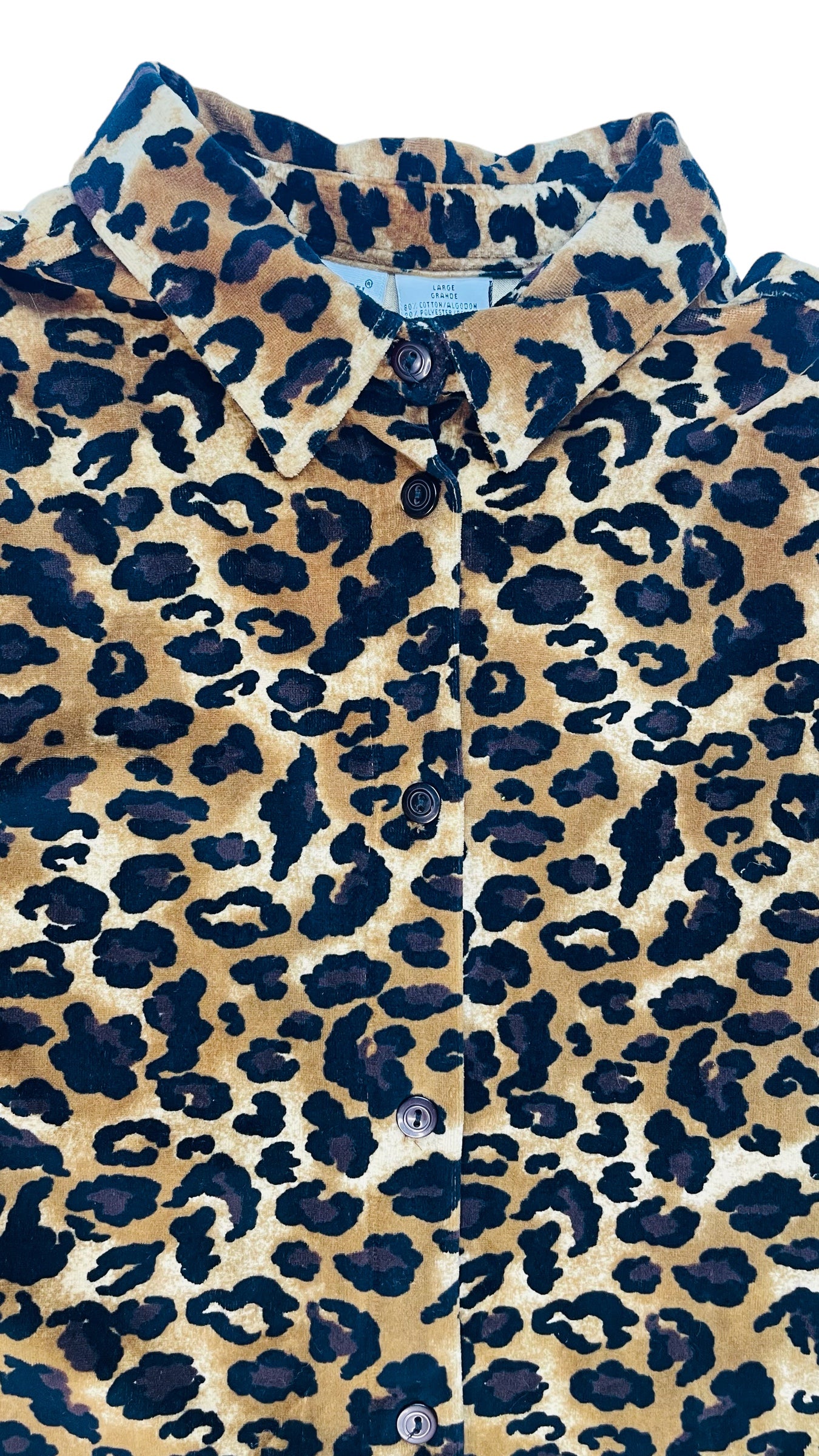 Vintage 90s NWT velvet leopard print long sleeve button up top - Size L
