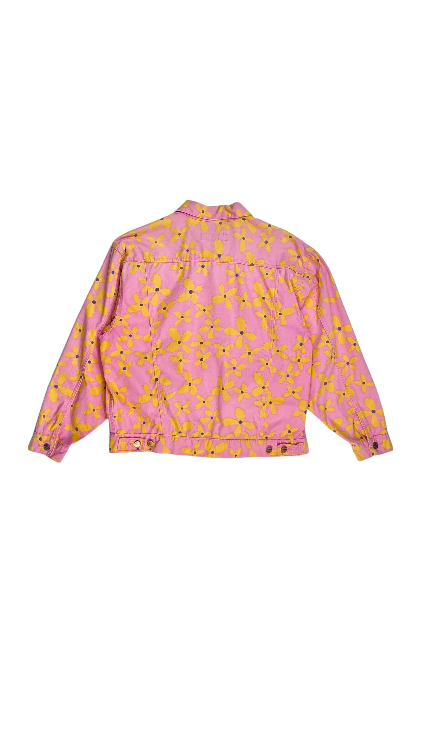 Vintage 90s PERRY ELLIS boxy pink & yellow floral print denim jacket - Size L