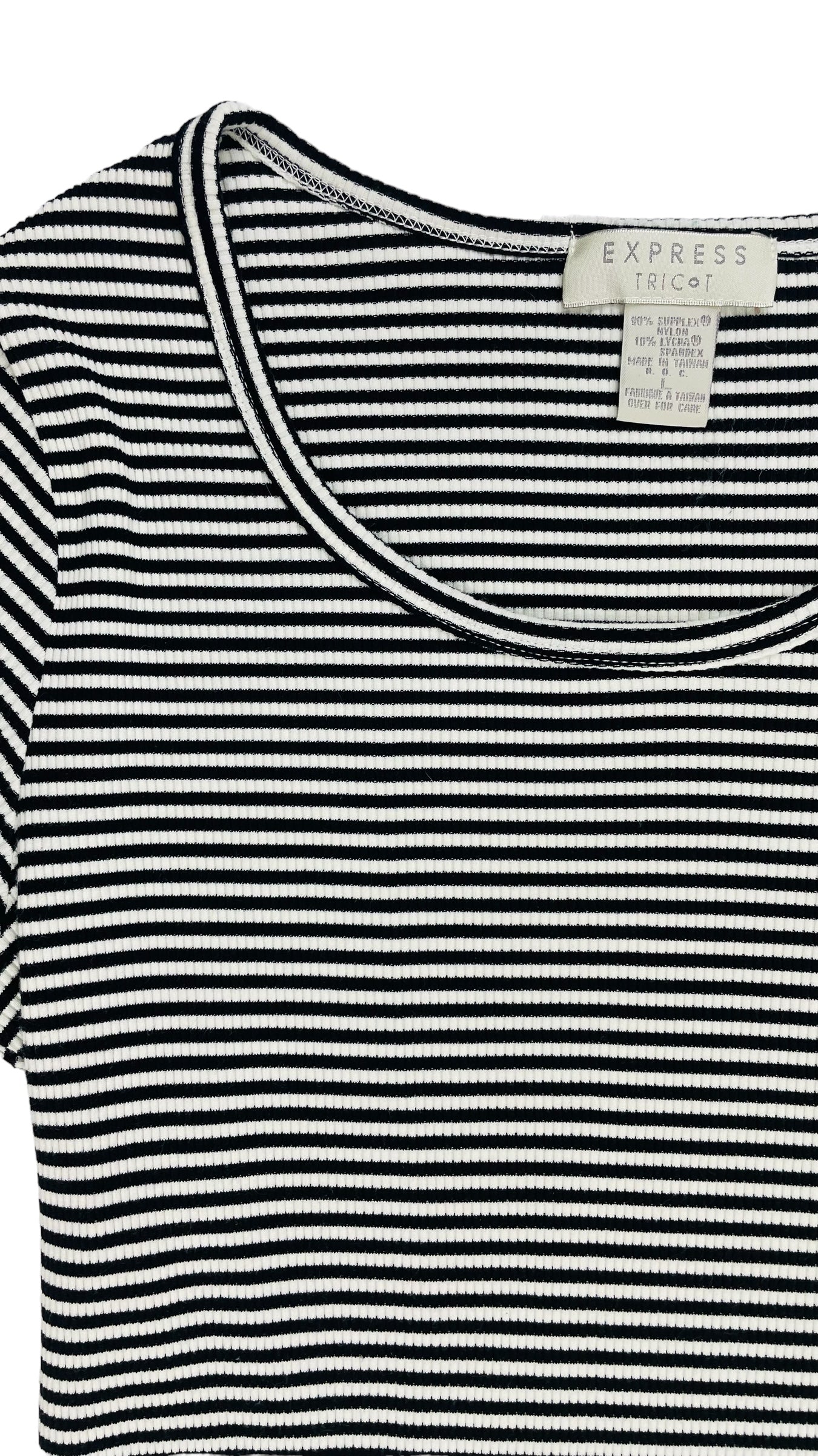 Vintage 90s EXPRESS black & white striped knit short sleeve t shirt - Size L