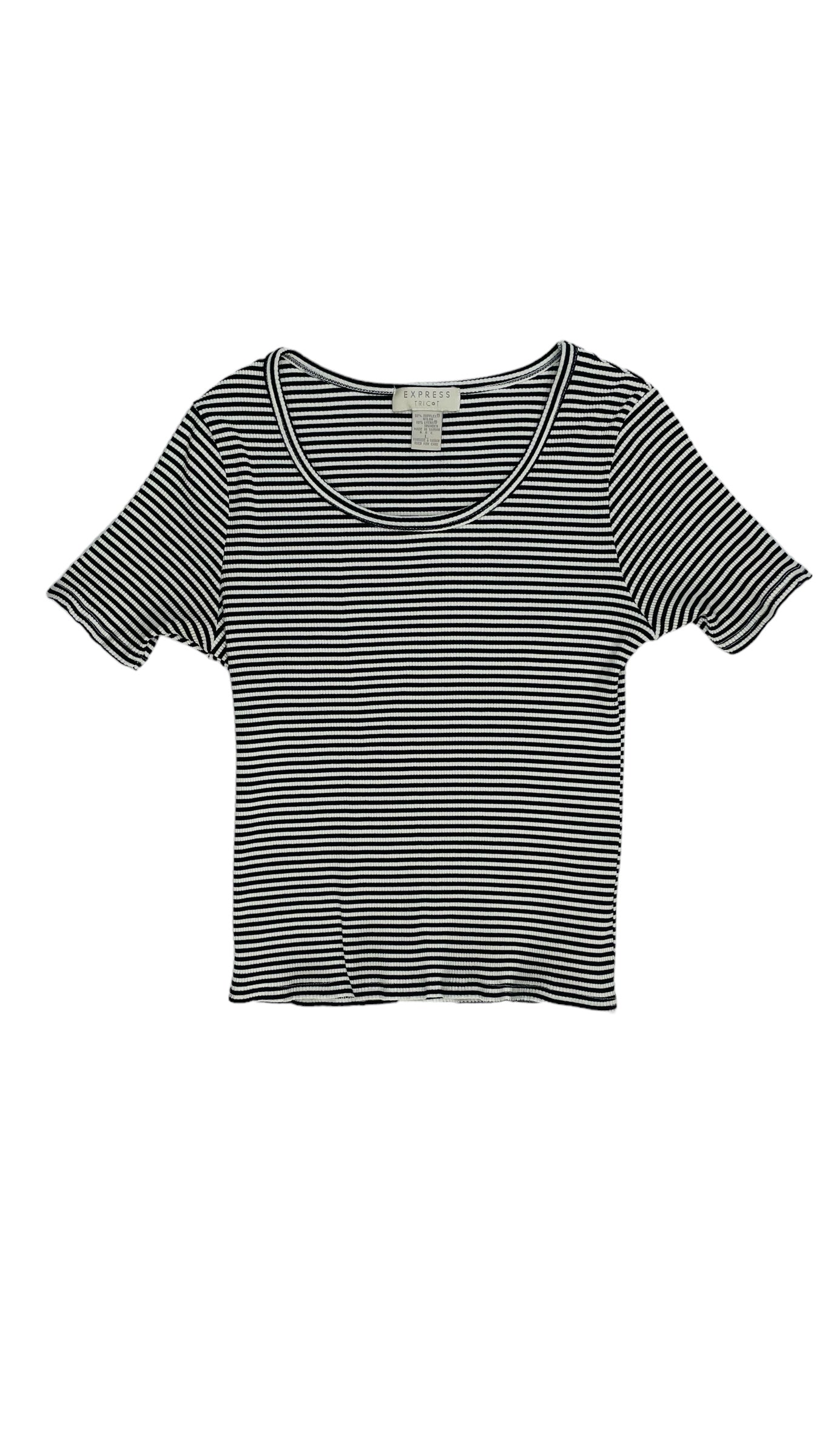 Vintage 90s EXPRESS black & white striped knit short sleeve t shirt - Size L
