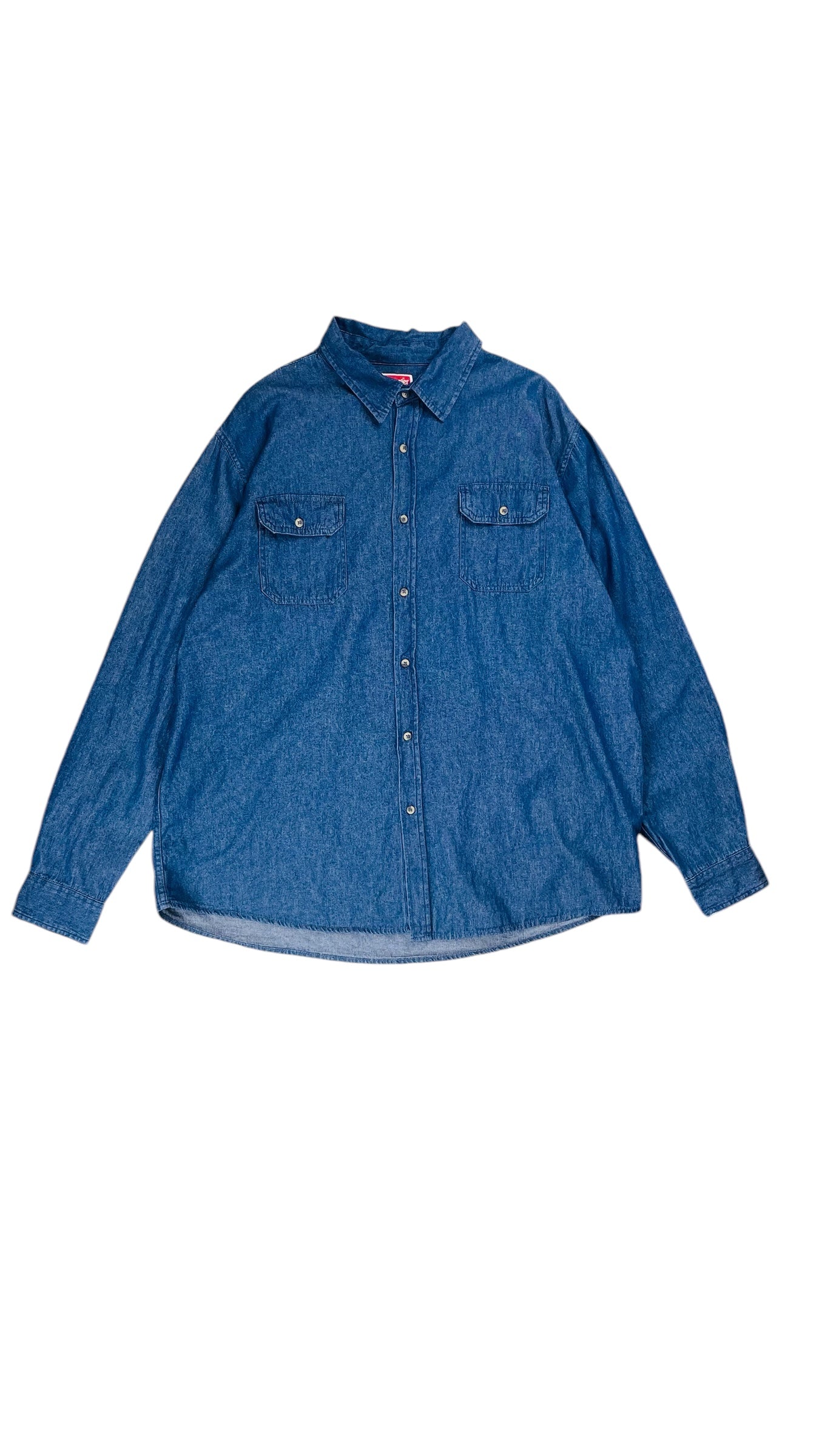 Vintage 90s WRANGLER dark blue denim button up shirt - Size 2XL