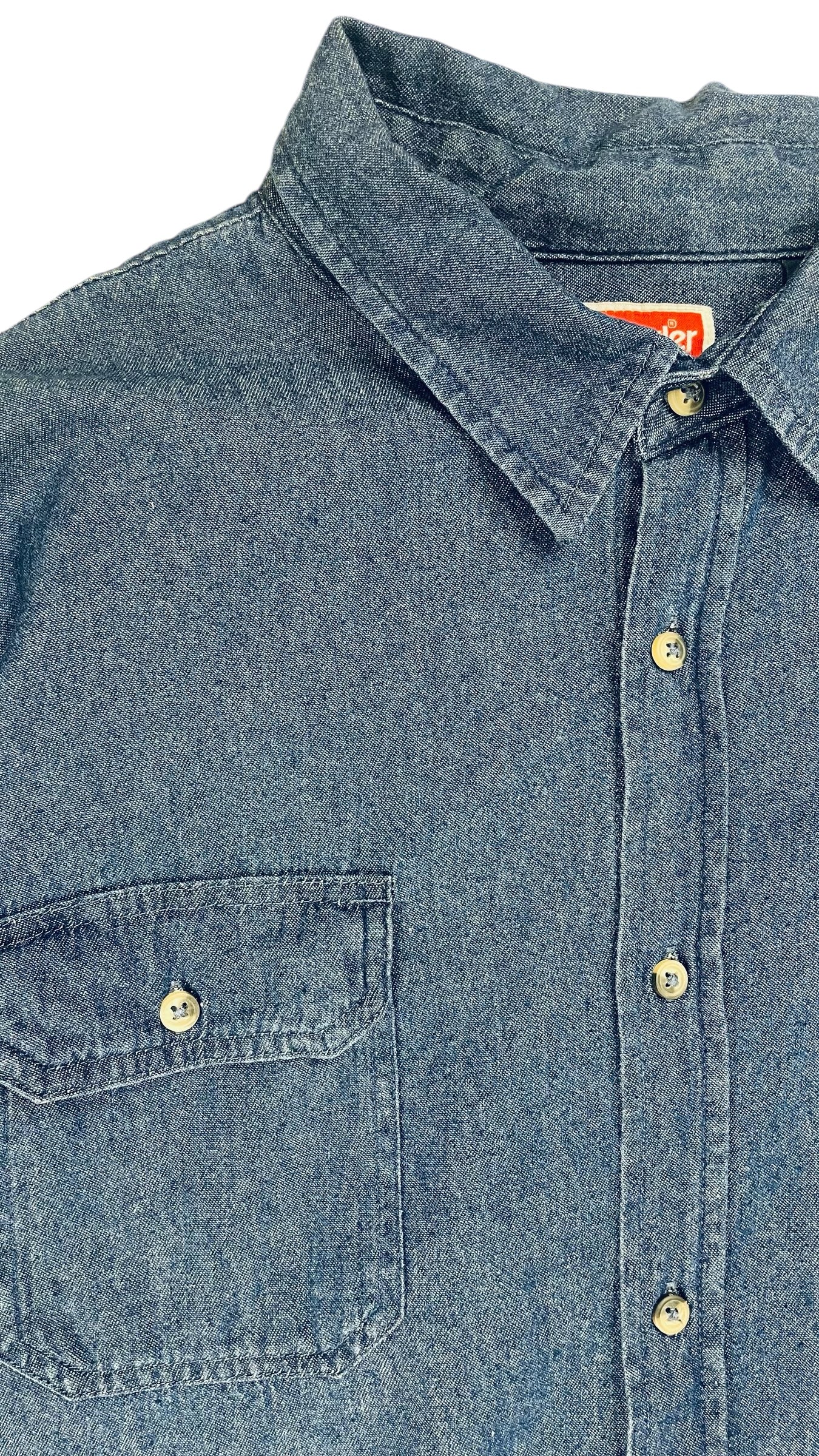 Vintage 90s WRANGLER dark blue denim button up shirt - Size 2XL