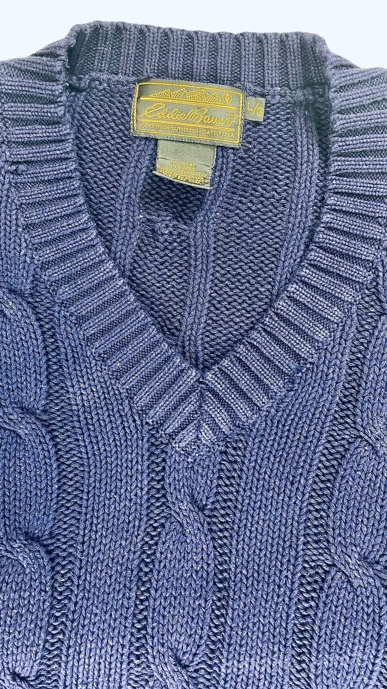 Vintage 90s EDDIE BAUER purple navy blue cable knit v neck long sleeve sweater - Size L