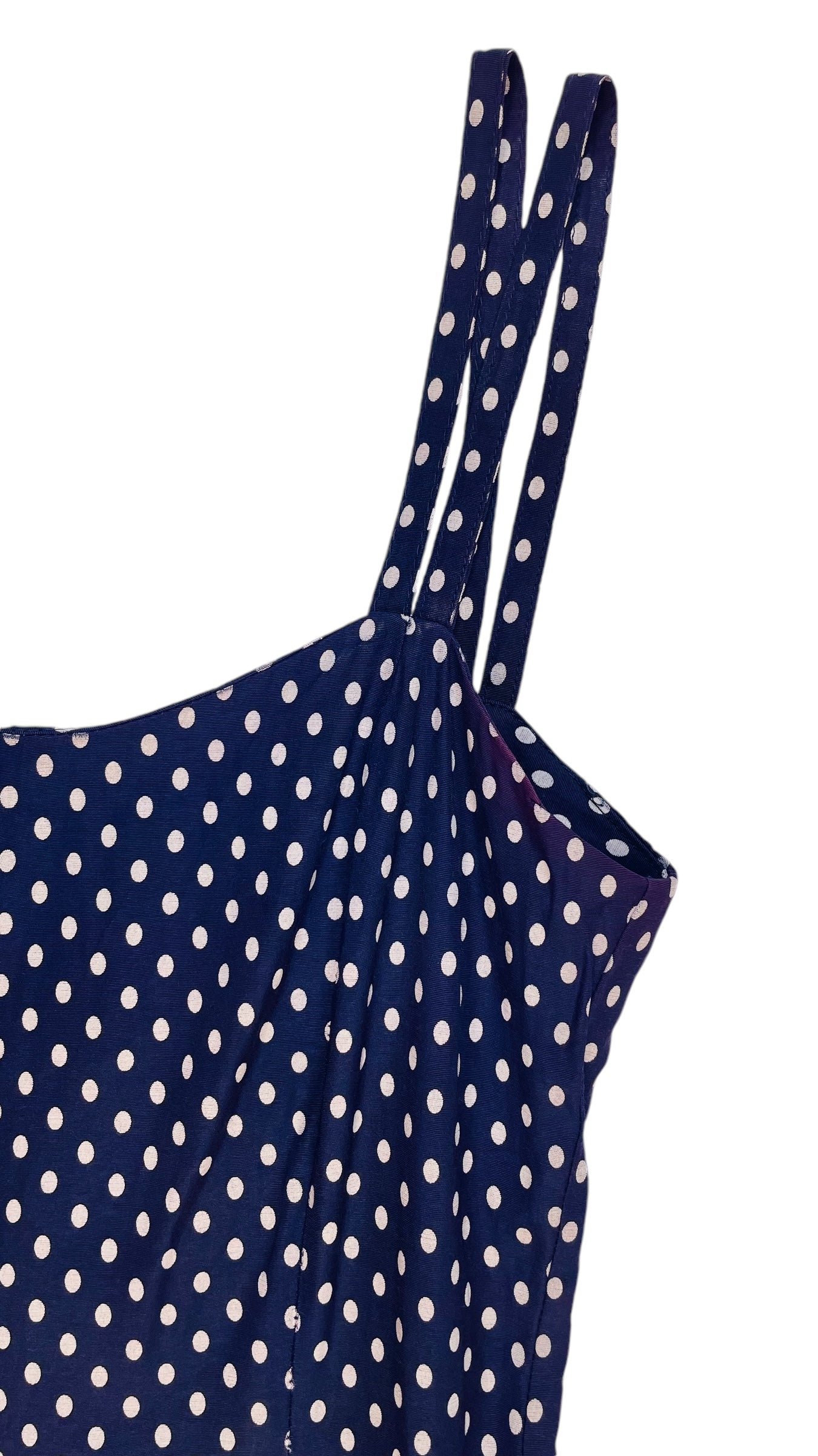 Vintage 90s ALL THAT JAZZ navy & white polka dot print tank mini skater dress - Size 5/6