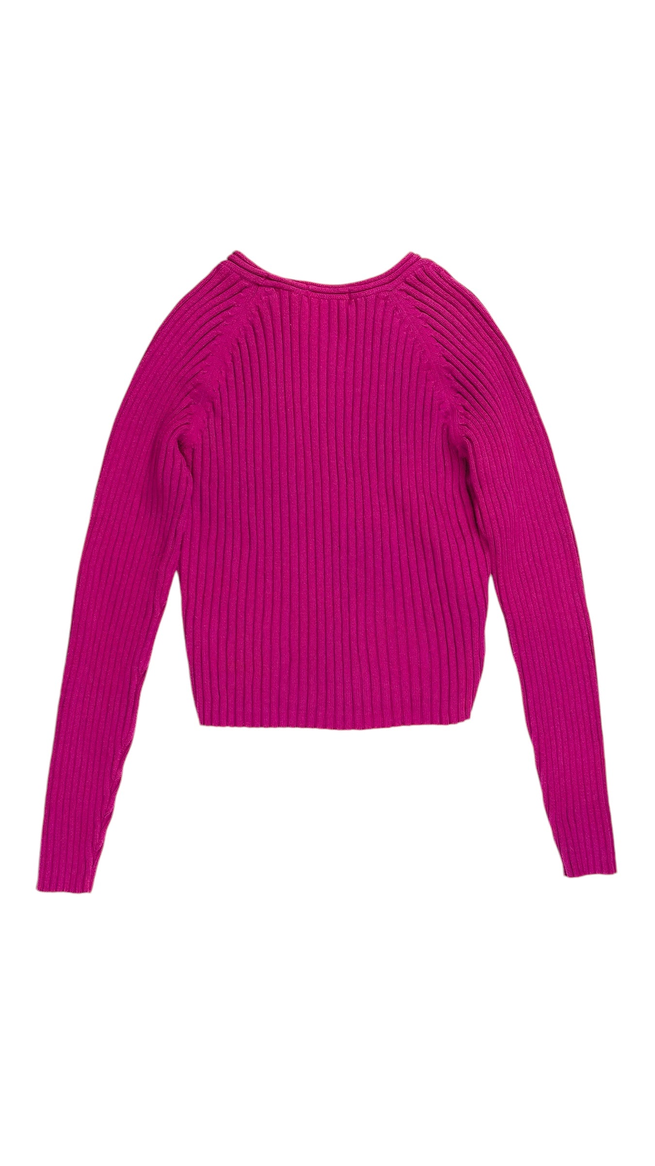 Vintage 90s fuchsia pink wide ribbed long sleeve v neck sweater - Size M