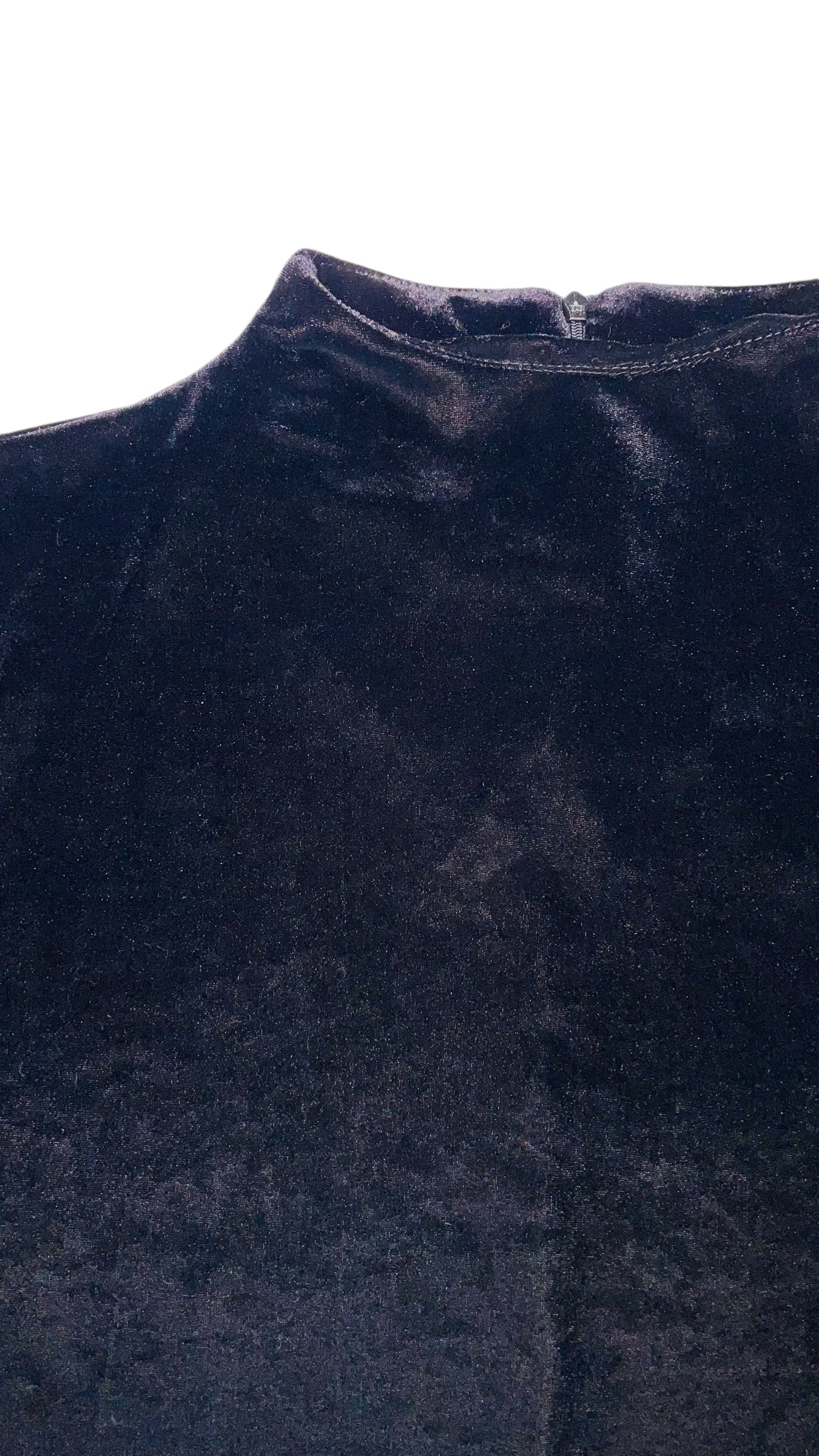 Vintage 90s black velvet funnel neck short sleeve top - Size L