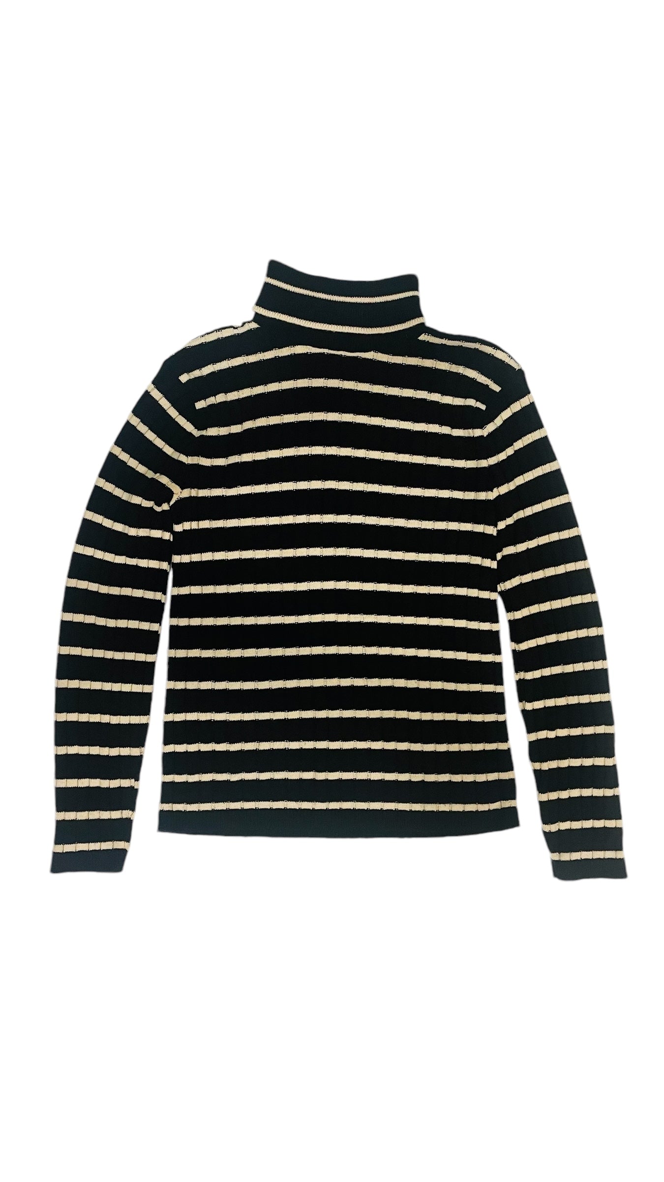 Vintage 90s PIERRE CARDIN black & white striped wide ribbed long sleeve turtleneck sweater - Size S