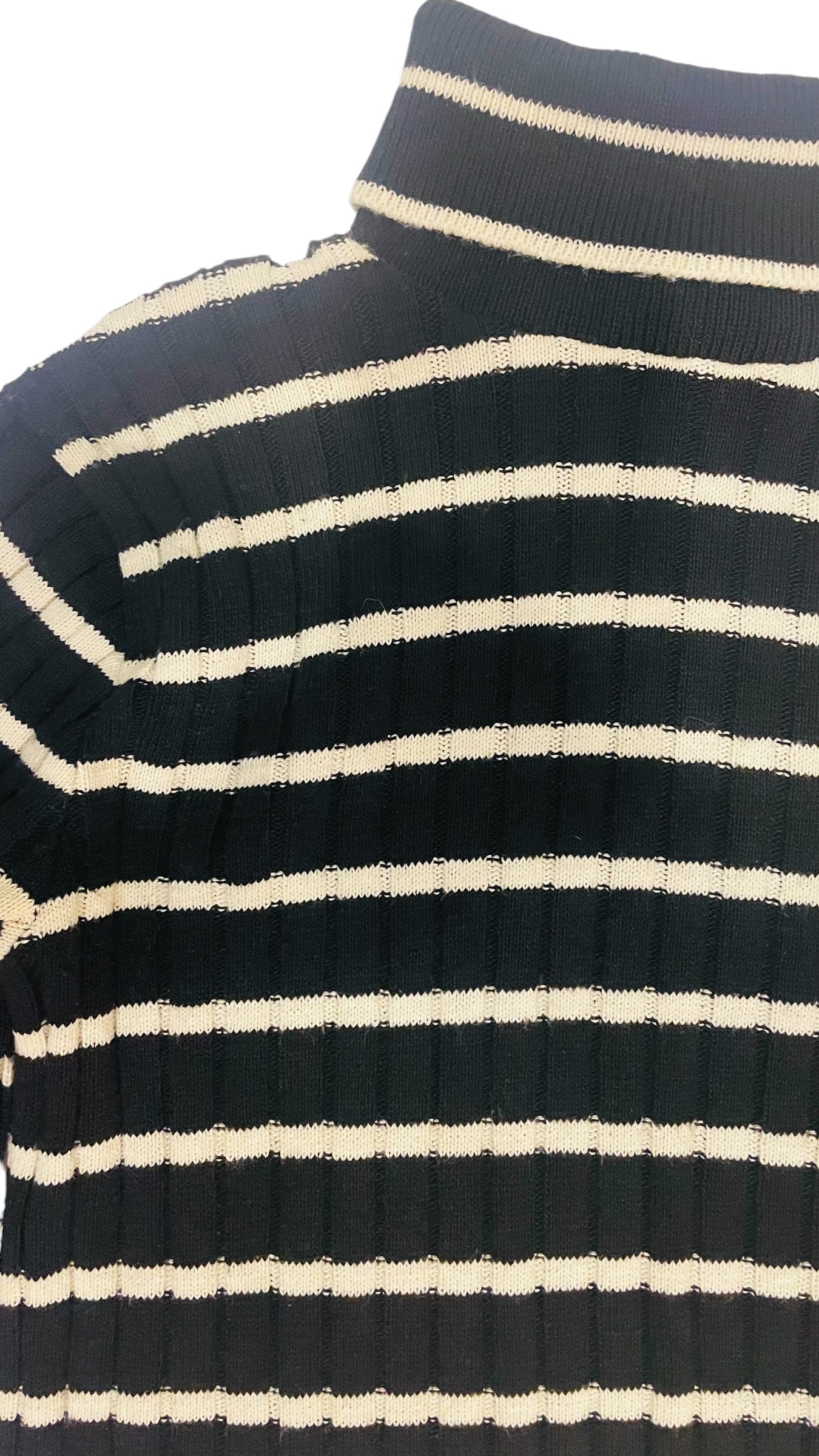 Vintage 90s PIERRE CARDIN black & white striped wide ribbed long sleeve turtleneck sweater - Size S