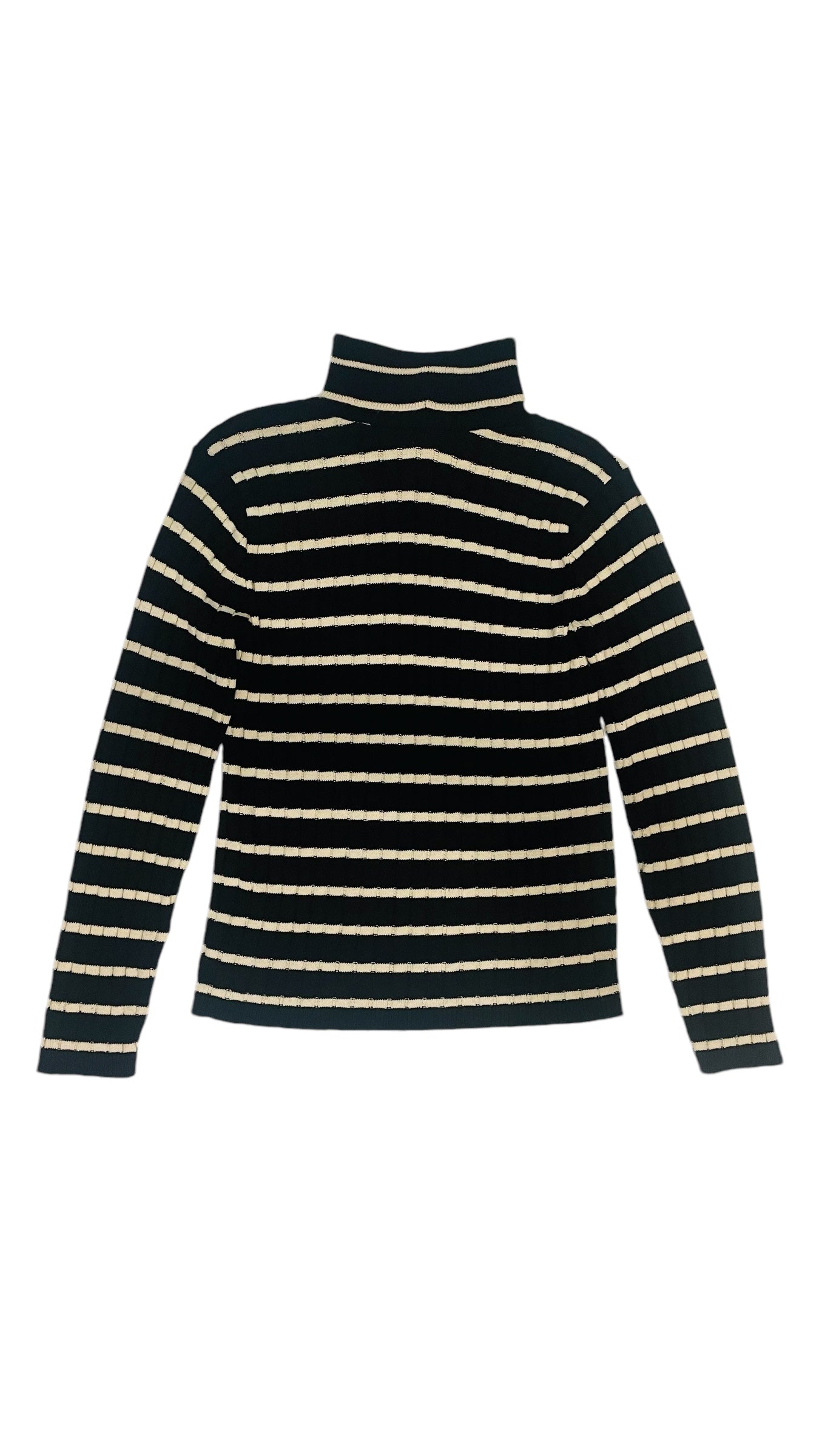 Vintage 90s PIERRE CARDIN black & white striped wide ribbed long sleeve turtleneck sweater - Size S