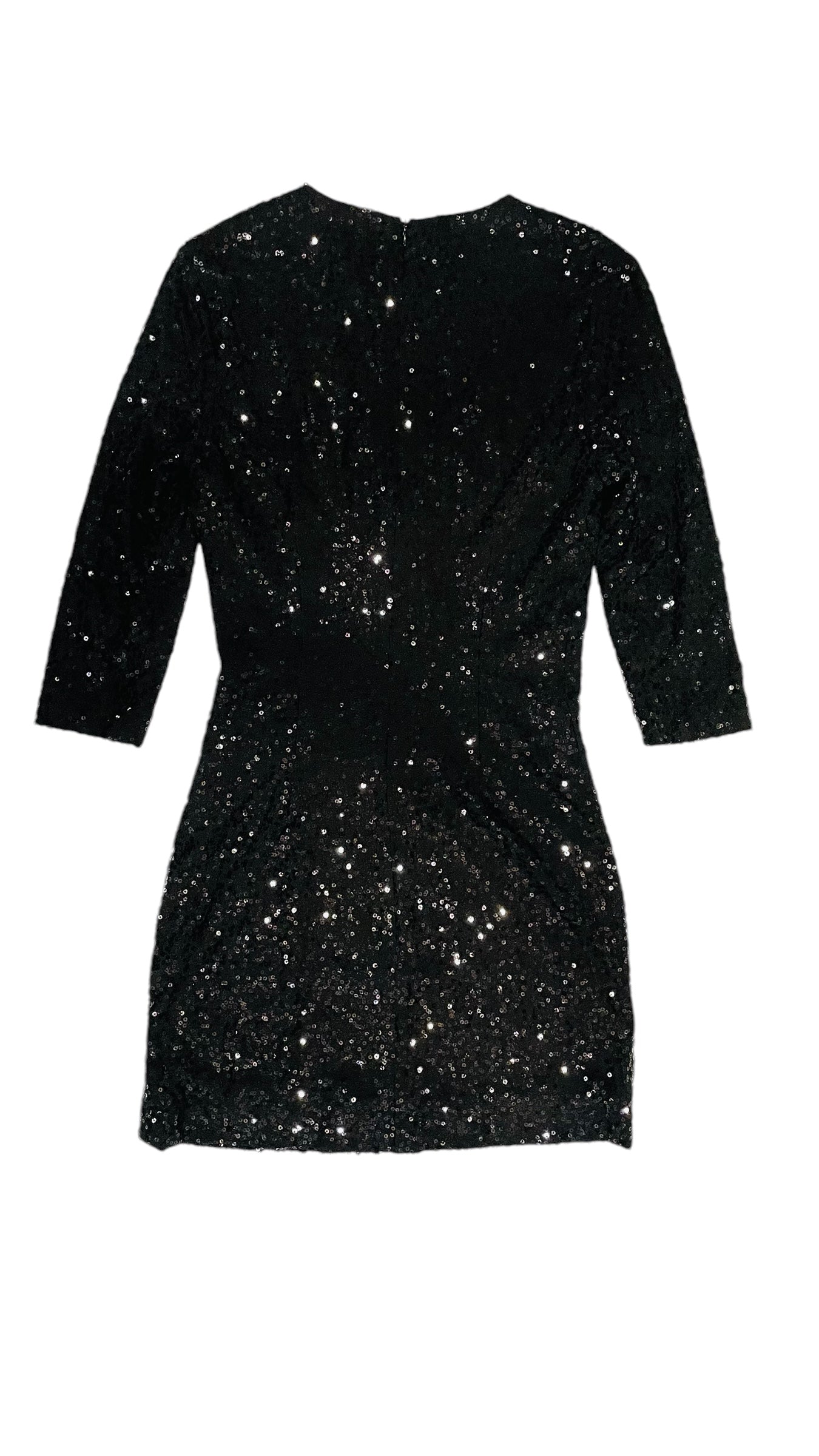 Vintage 90s CACHE black stretch sequined body con long sleeve mini dress evening wear prom - Size S