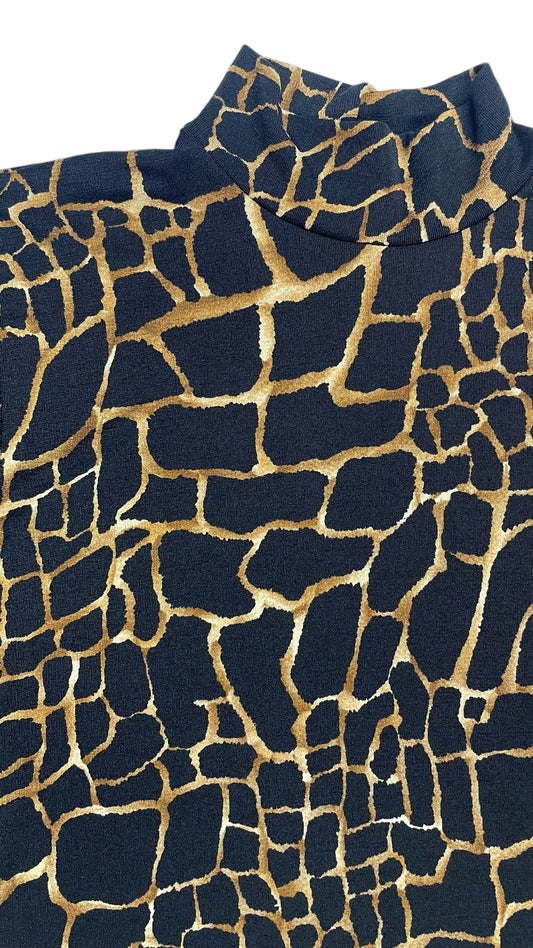 Vintage 90s brown & black giraffe animal print short sleeve mock neck top - Size L