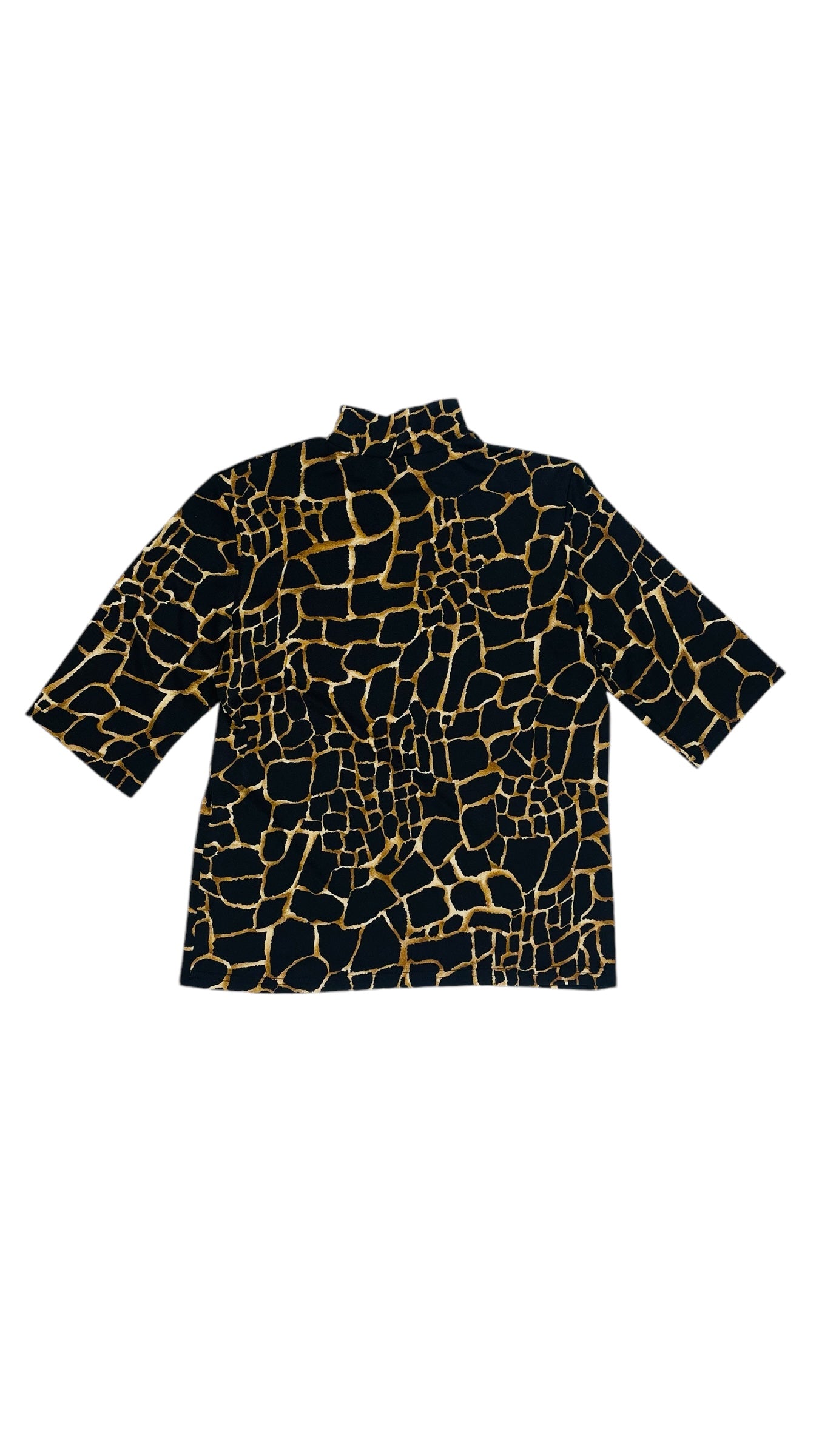 Vintage 90s brown & black giraffe animal print short sleeve mock neck top - Size L