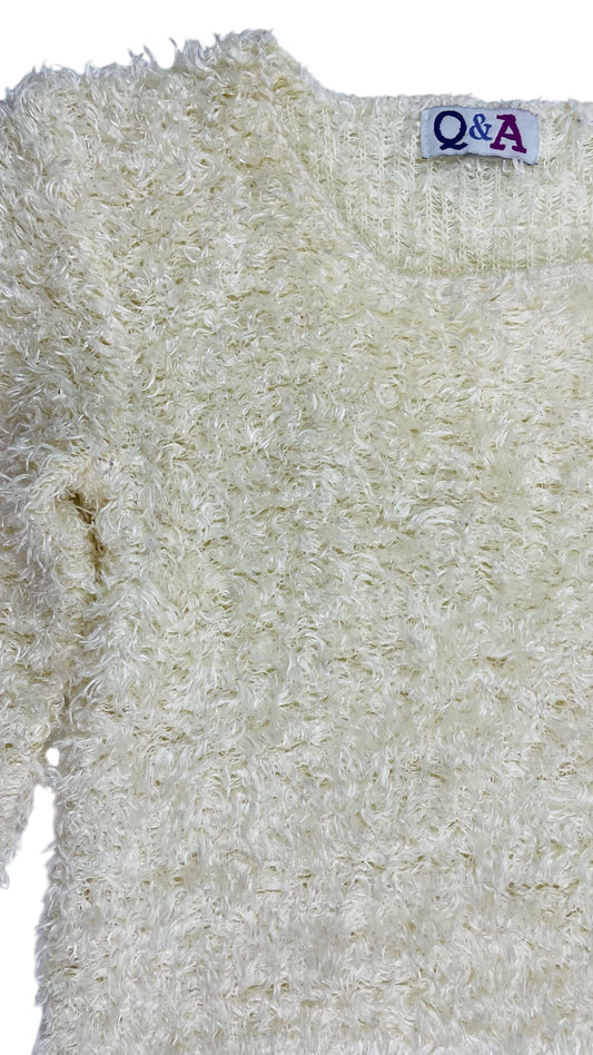 Vintage 90s fuzzy ivory bracelet sleeve sweater - Size M