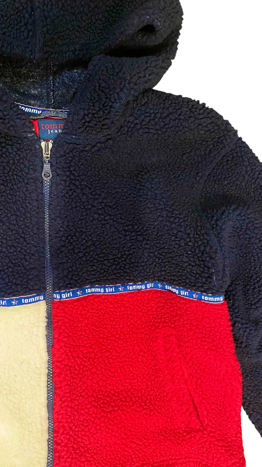 Vintage 90s TOMMY GIRL red white & navy blue teddy bear zip up jacket- Size XL