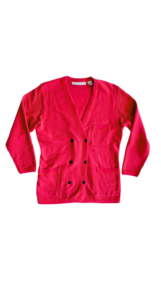 Vintage 90s red double breasted knit blazer - Size L