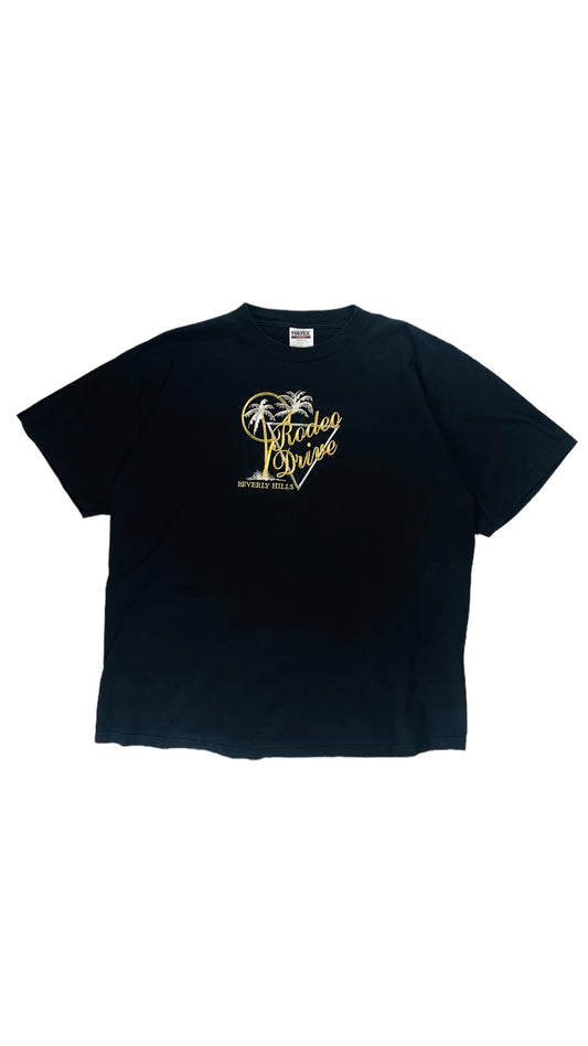 Vintage 90s black metallic Rodeo Drive souvenier t shirt - Size 2XL