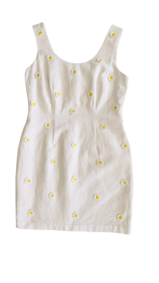 Pre-Loved LAUNDRY by SHELLI SEGAL white daisy mini tank dress - Size 4