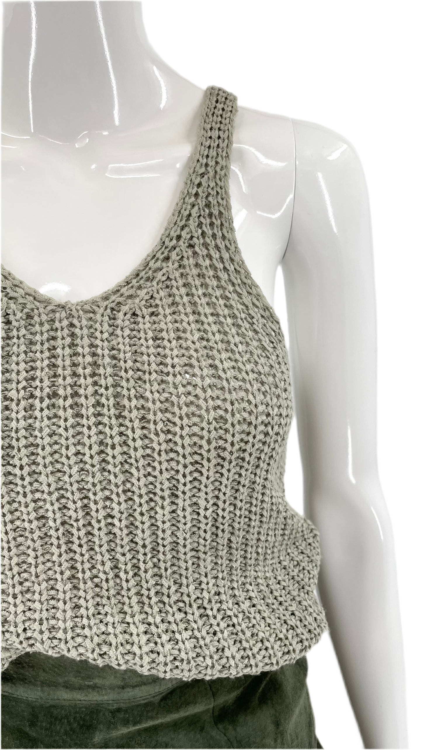 Pre-Loved big knit sage green tank top - Size S