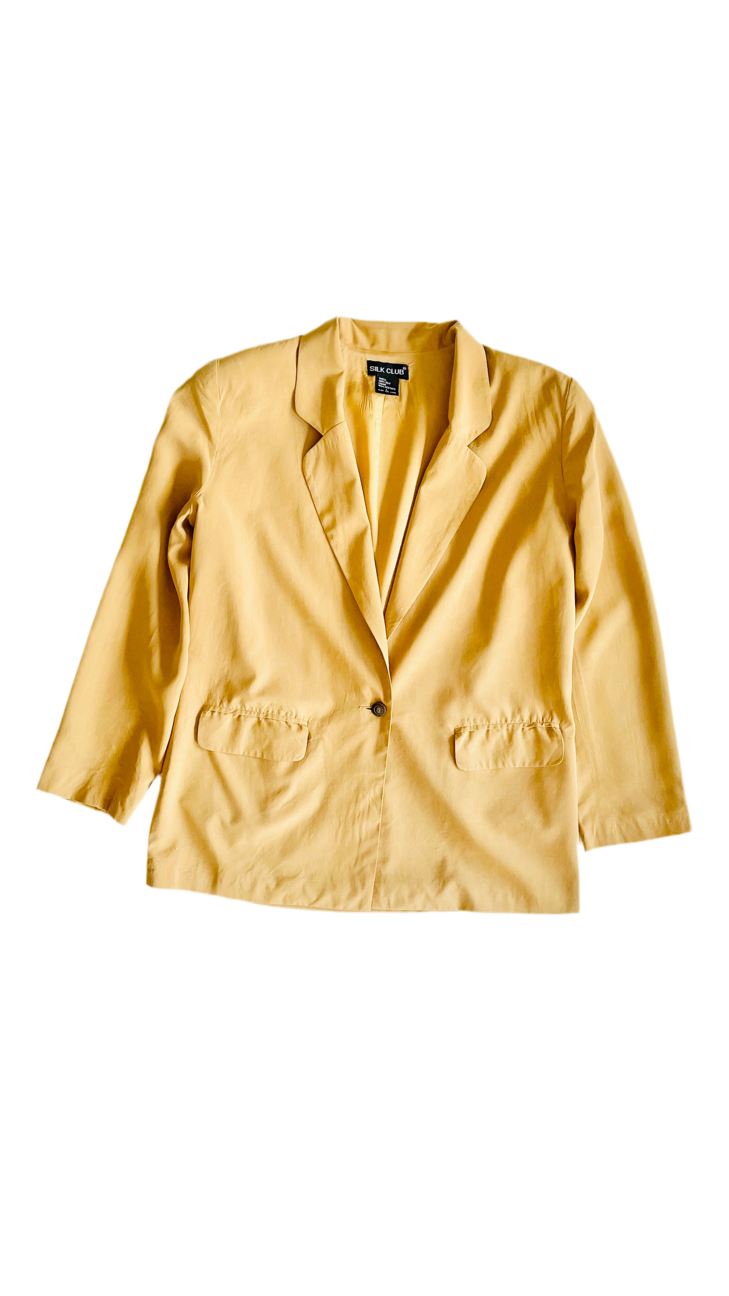 Vintage 90s mustard silk single button blazer - Size L