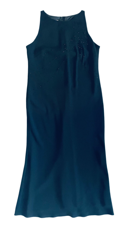 Vintage 90s beaded black evening wear maxi tank dress - Size 8 / M