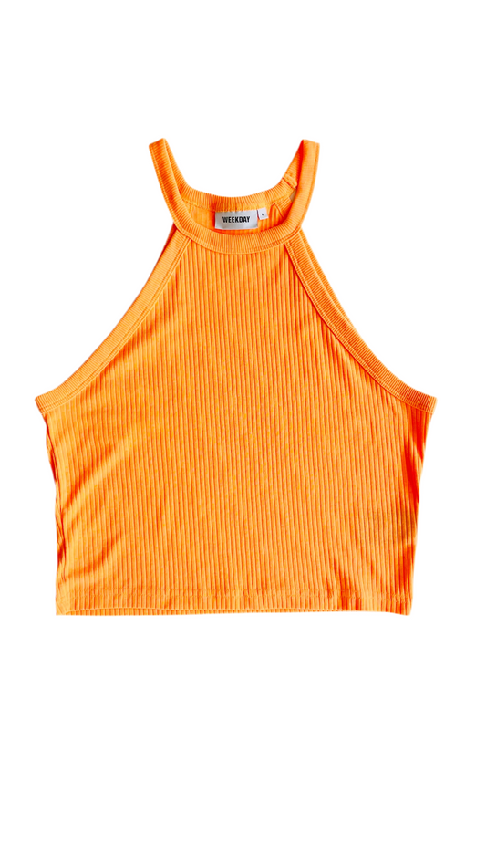 Pre-Loved neon orange knit halter top - Size L