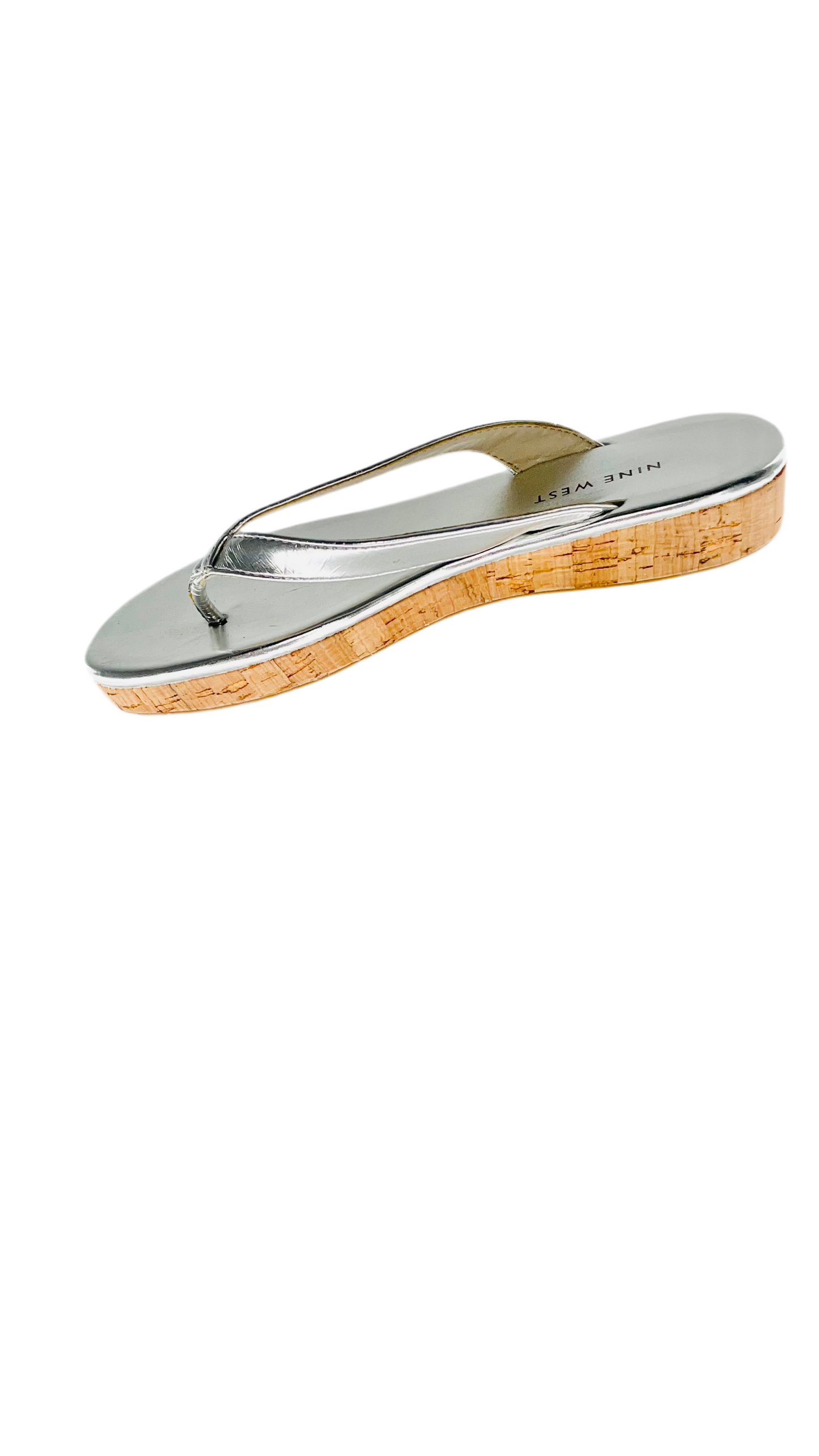 Pre-Loved silver NINE WEST faux leather and cork thong sandals - Size 5