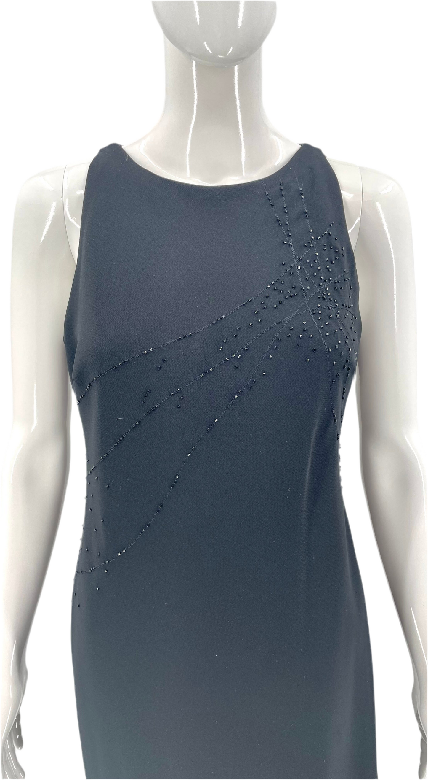 Vintage 90s beaded black evening wear maxi tank dress - Size 8 / M