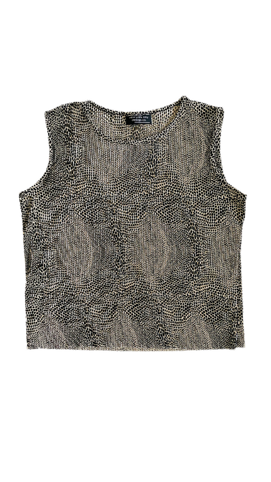Vintage 90s pleated black & cream abstract dot print tank - Size M
