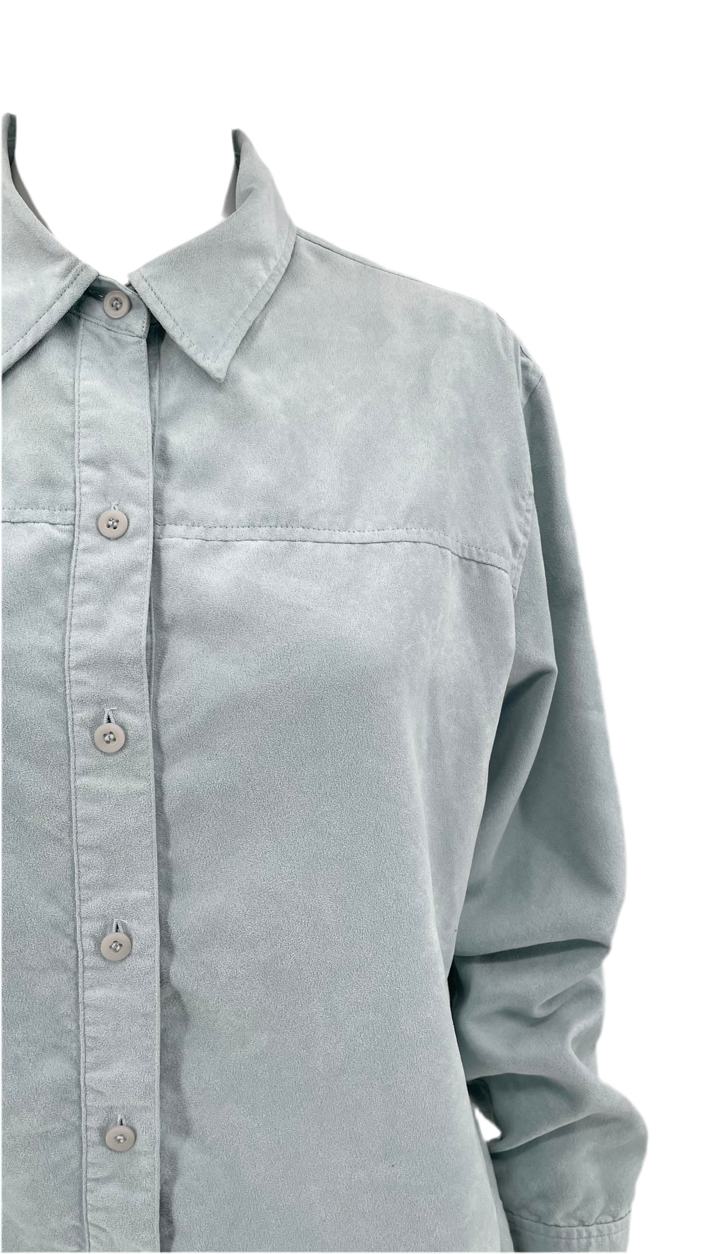 Vintage 90s LIZ CLAIBORNE baby blue ultrasuede button up shirt - Size M