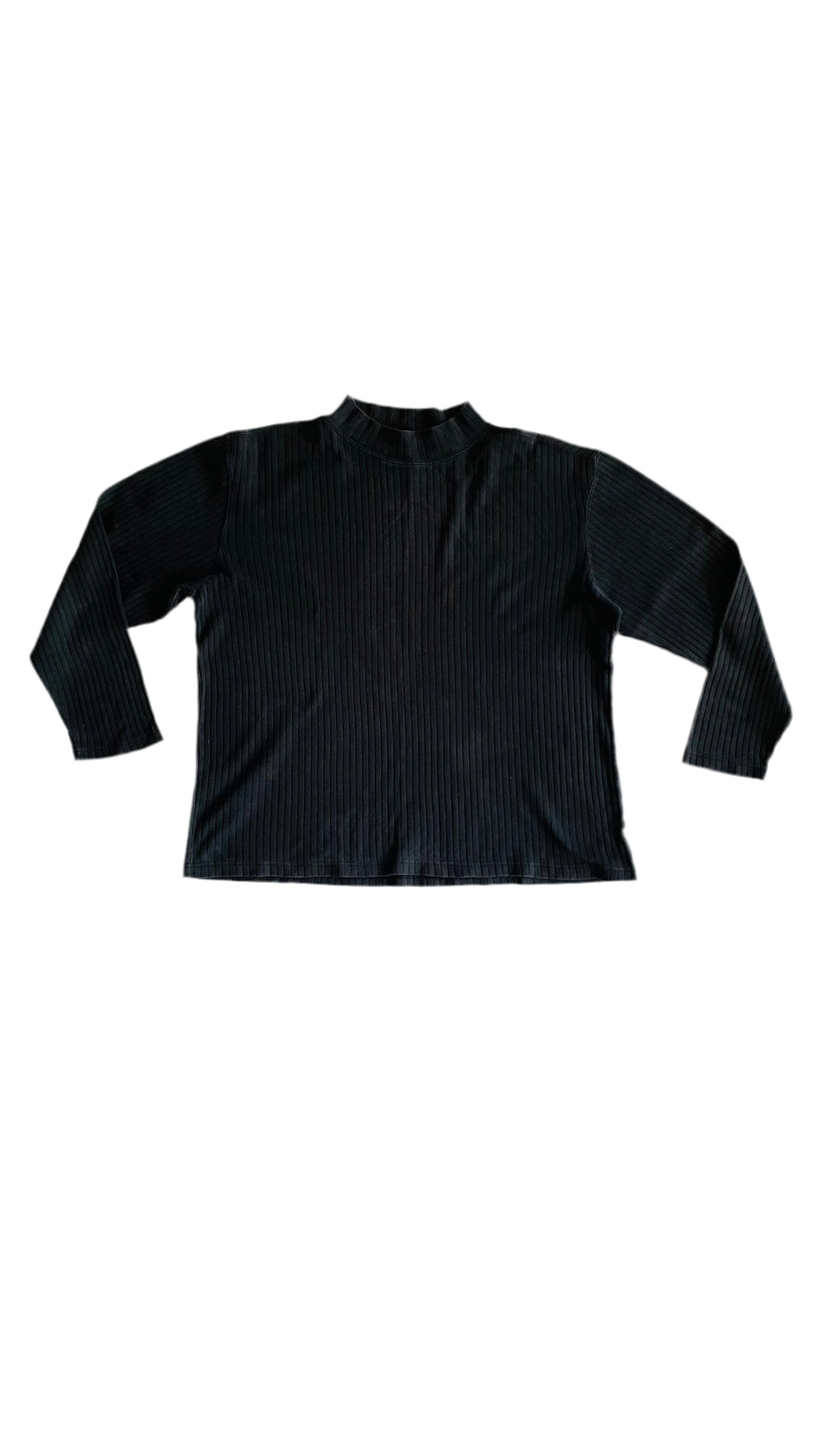 Vintage 90s faded black ribbed long sleeve shirt - Size L