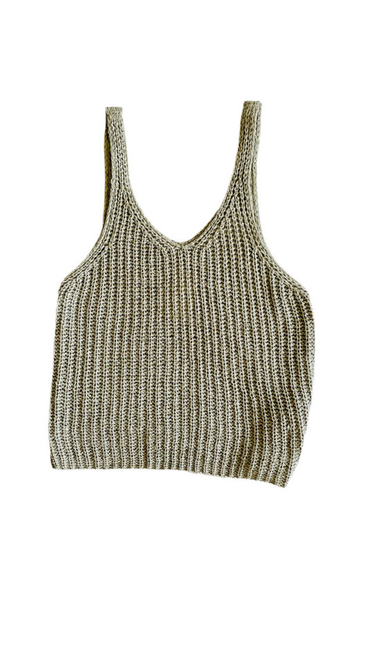 Pre-Loved big knit sage green tank top - Size S