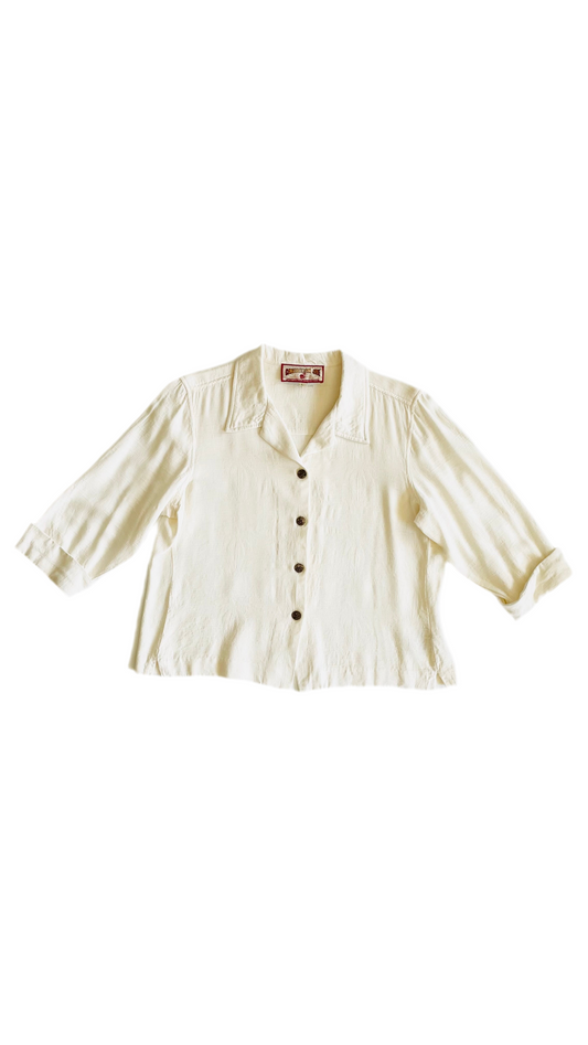 Vintage 90s off white palm tree jacquard button up shirt - Size L