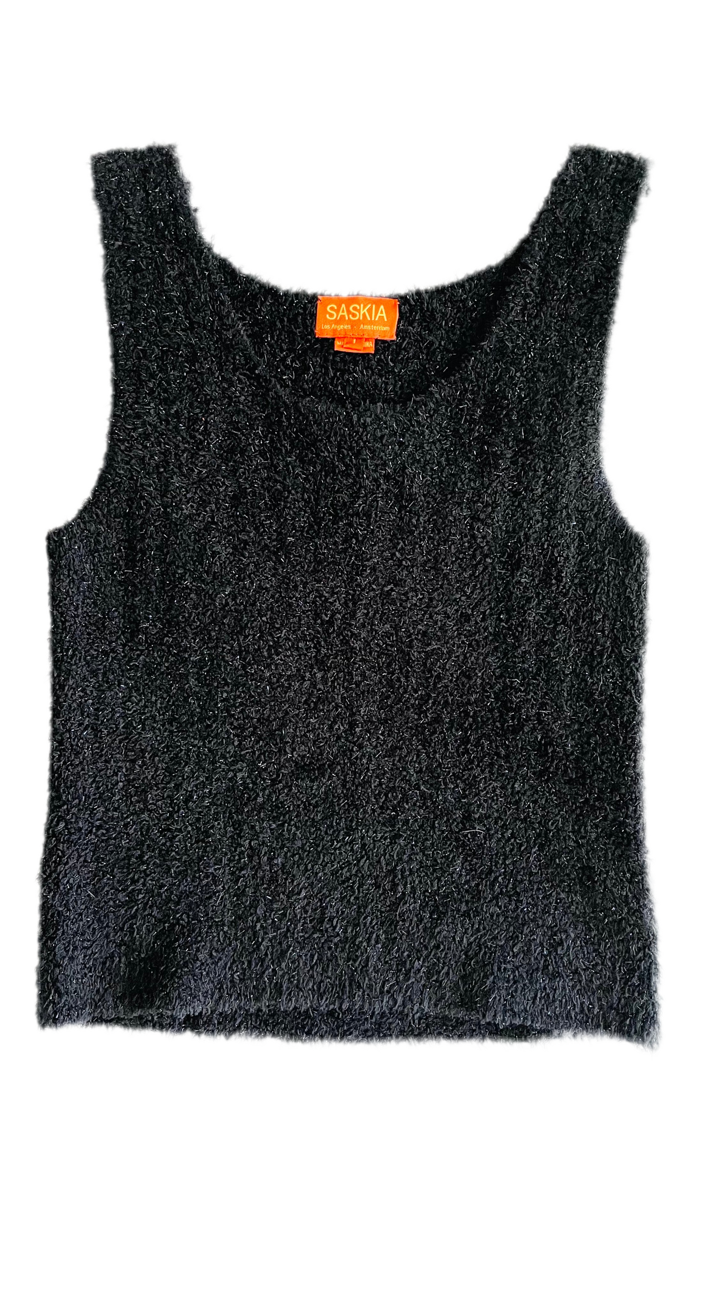 Pre-Loved black fuzzy knit tank with black glitter - Size 1 / S