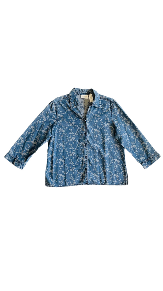 Vintage 90s floral denim button up top - Size L-XL