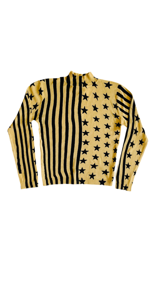 Pre-Loved black & mustard mock neck knit top - Size S
