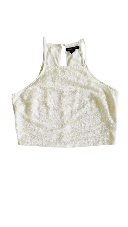 Pre-Loved white floral halter crop top - Size L