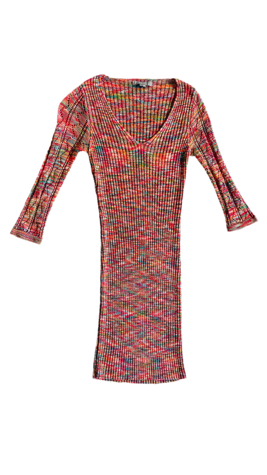Pre-Loved multi colored knit bodycon mini dress - Size S