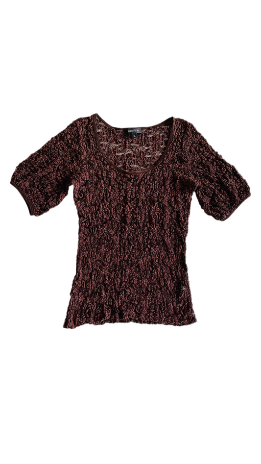 Vintage 90s KAREN KANE brown floral lace knit top - Size M-XL