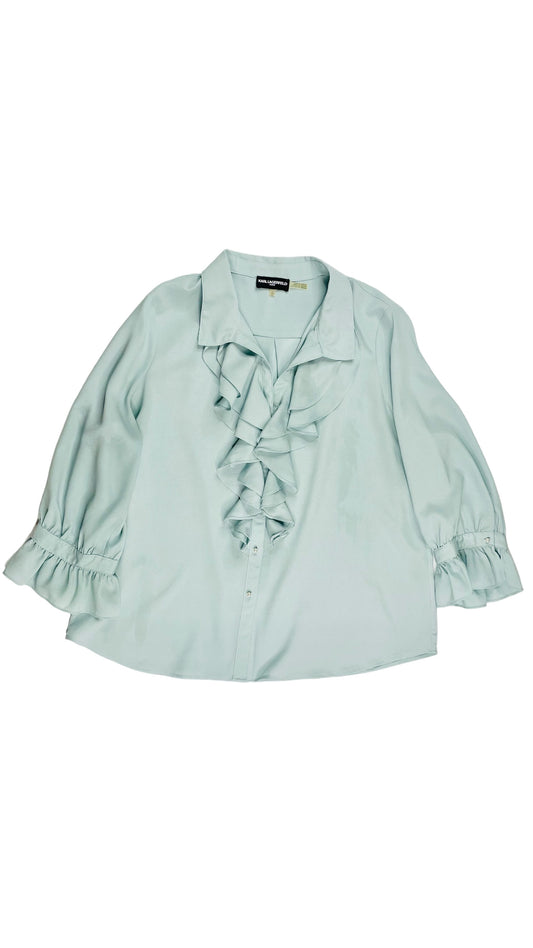 Vintage Y2K KARL LAGERFELD light blue ruffled long sleeve button up top - Size XL