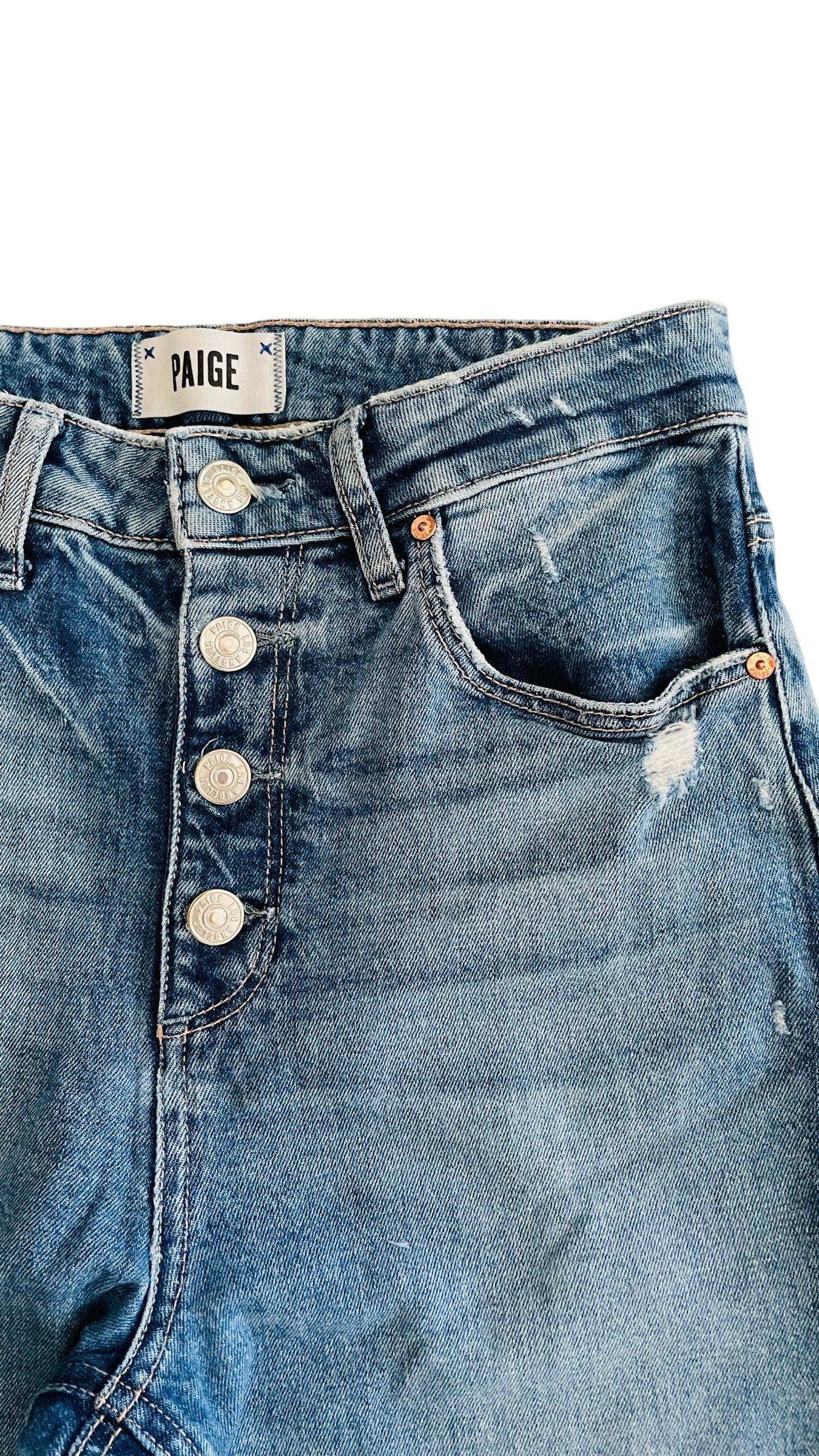 Pre-Loved PAIGE denim mid blue vintage wash straight fit jeans - Size 27 x 28