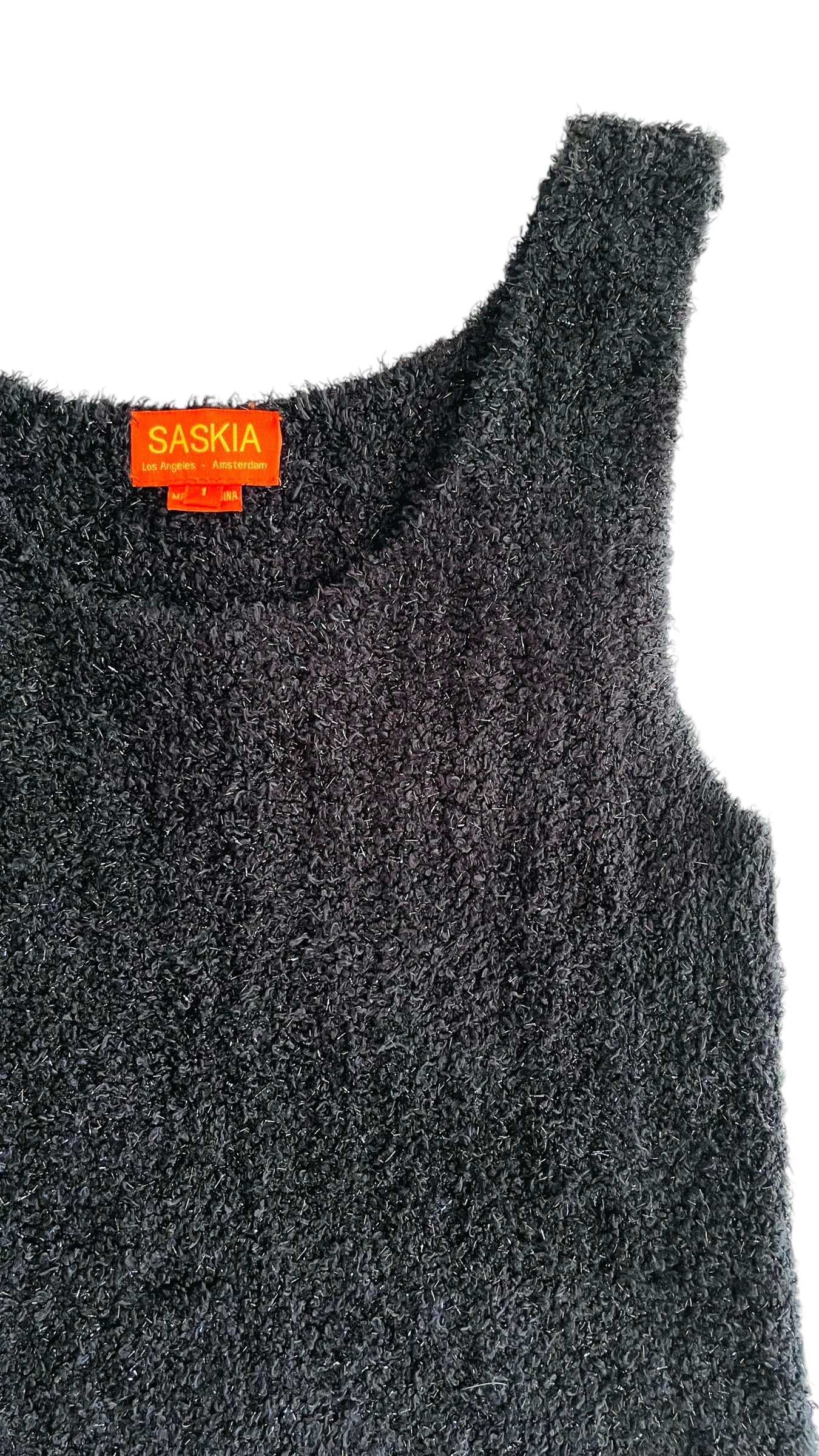 Pre-Loved black fuzzy knit tank with black glitter - Size 1 / S